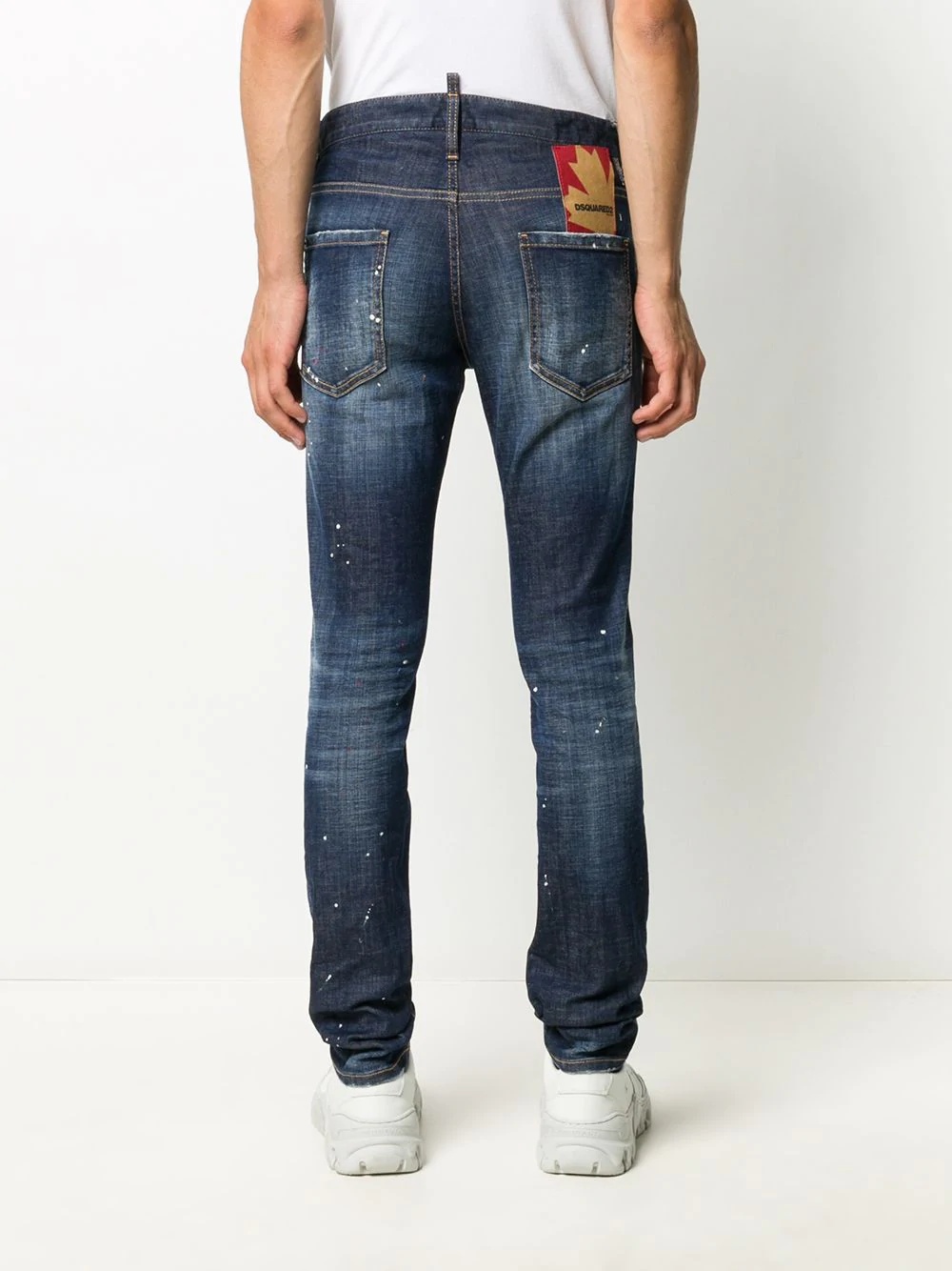 distressed look jeans with maple leaf patch - 4