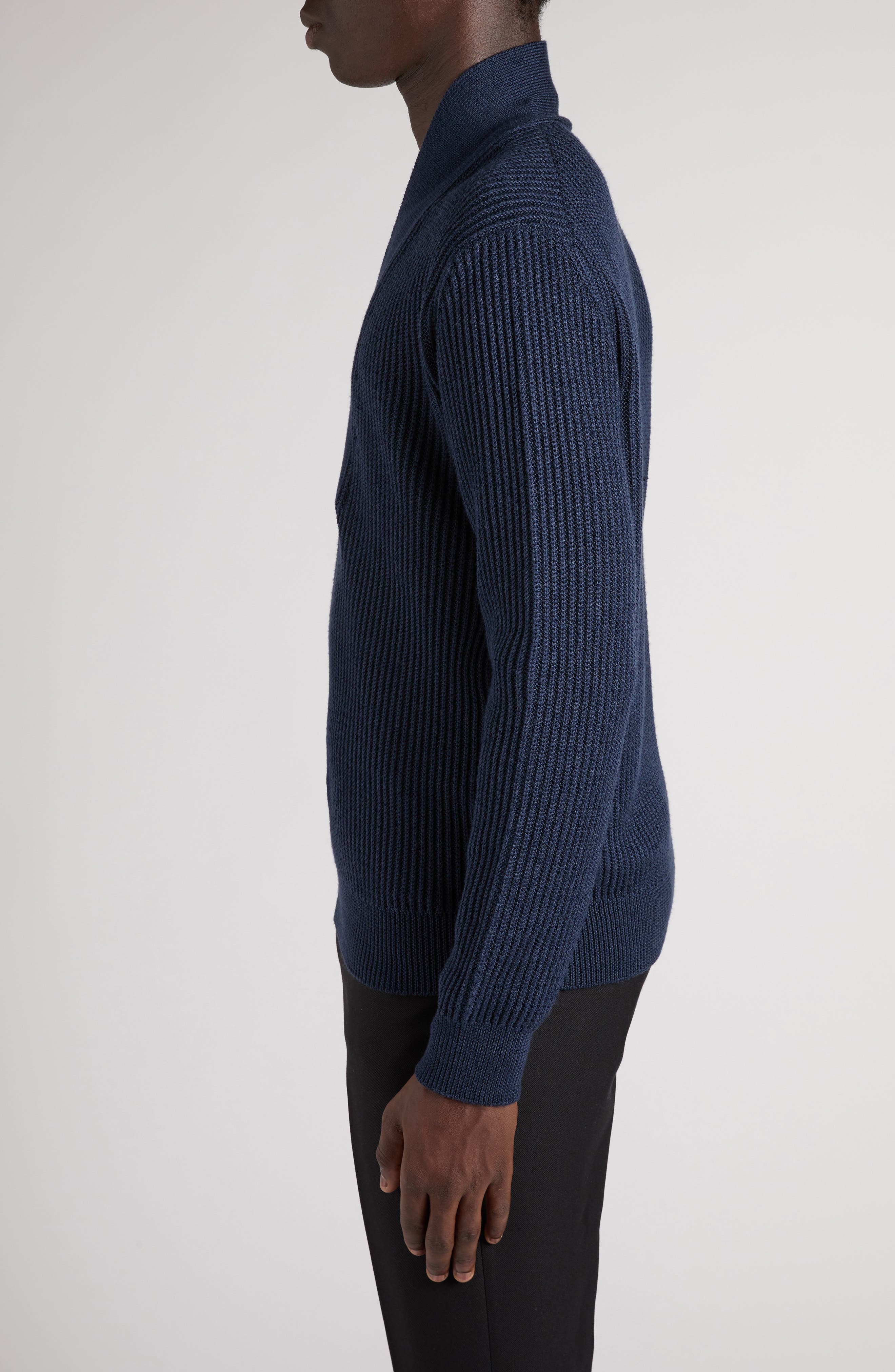 TOM FORD Shawl Collar Merino Wool & Silk Sweater in Hb806 Space Blue at Nordstrom - 4