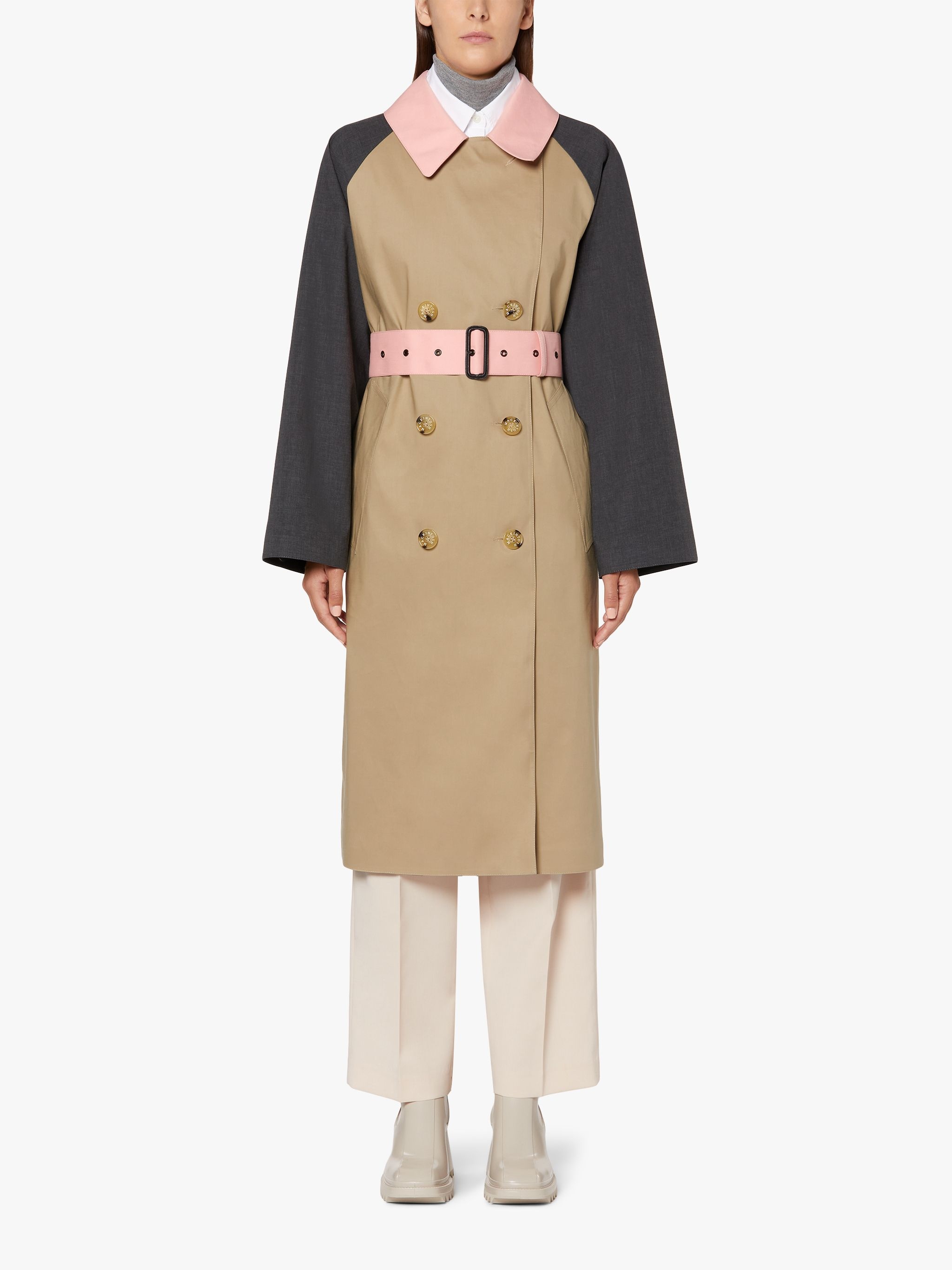 AVA FAWN COLOUR BLOCK BONDED COTTON TRENCH COAT | LRF-300 - 3