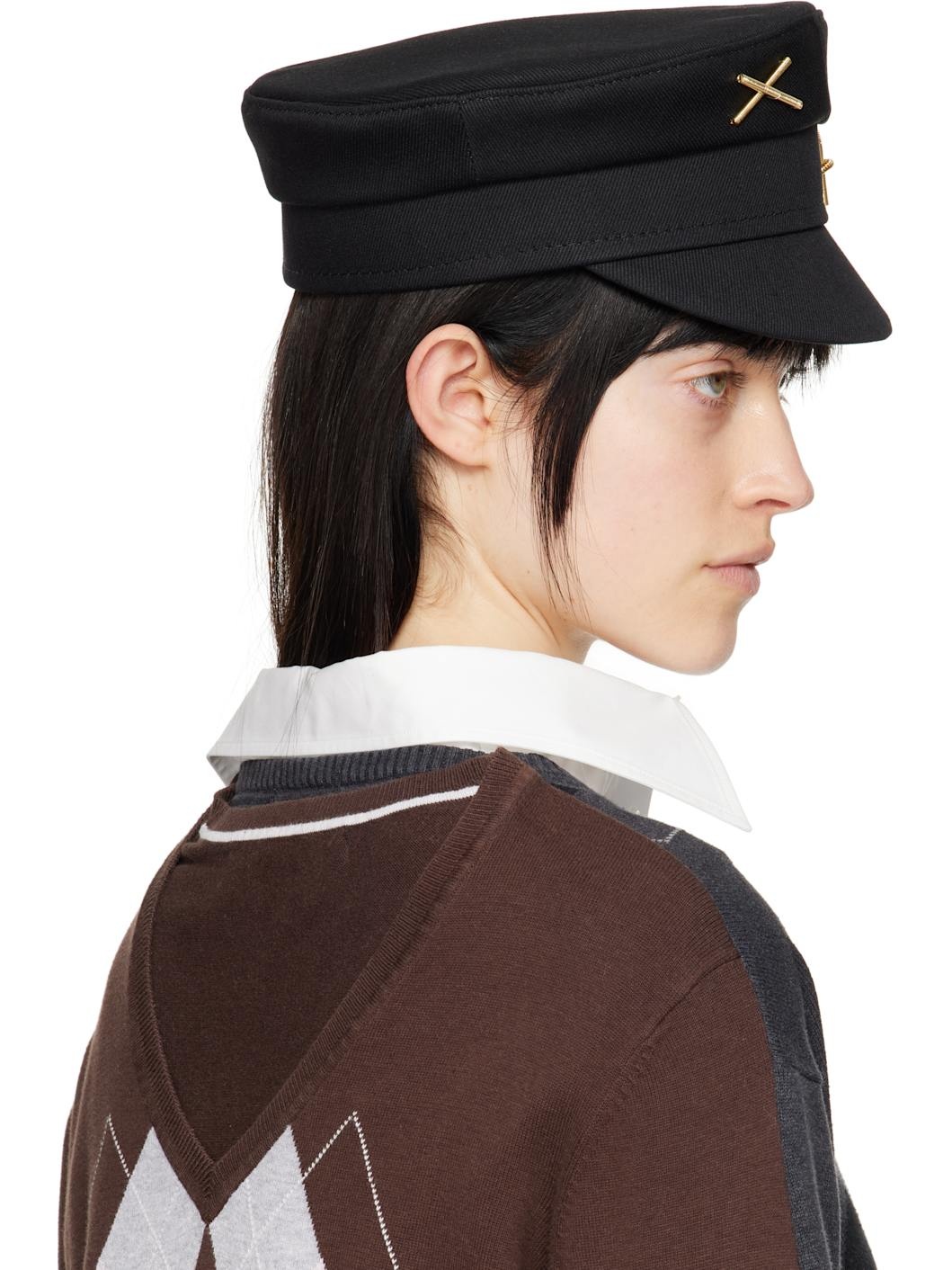 Black Embellished Baker Boy Cap - 3