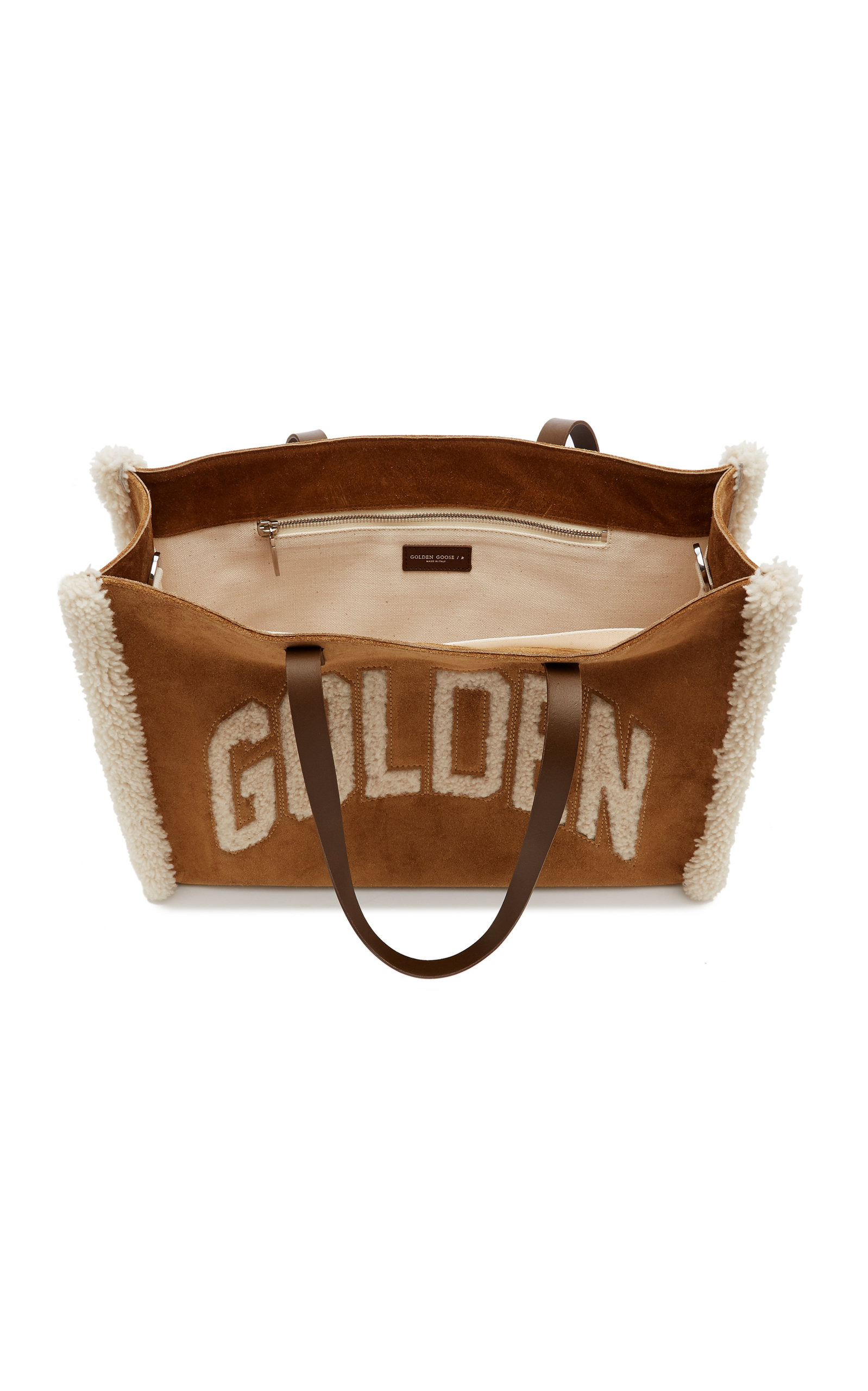 California Shearling-Trimmed Suede Tote brown - 7