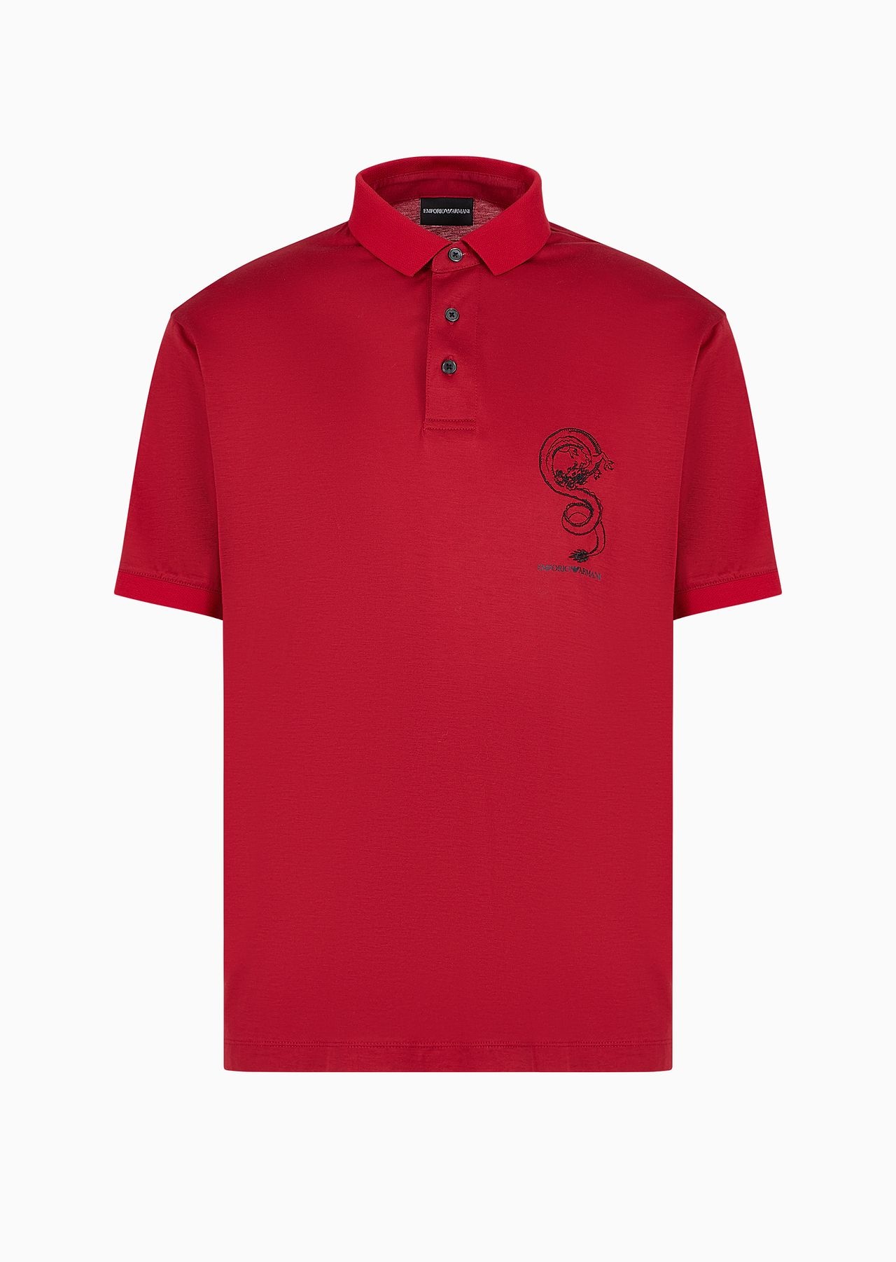 Armani Sustainability Values Lyocell-blend jersey polo shirt with dragon embroidery - 1