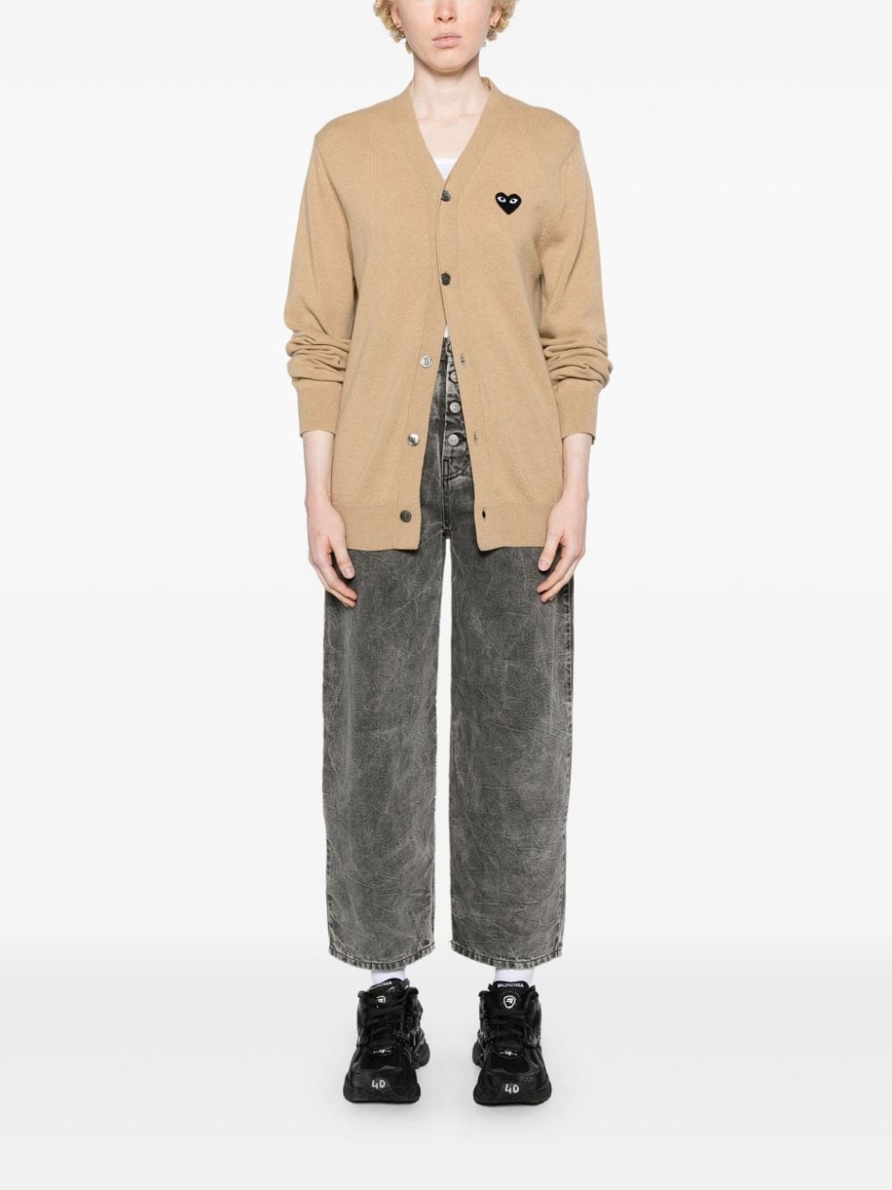 Heart-patch wool cardigan - 2