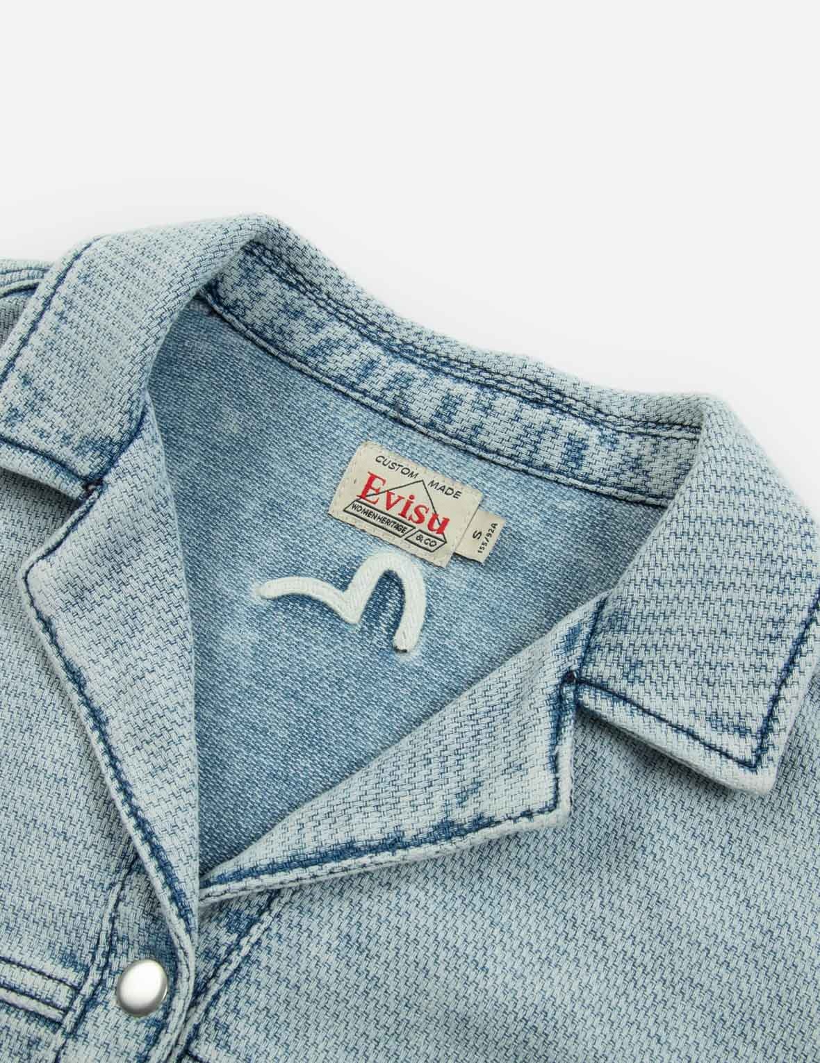 GRAFFITI SEAGULL PRINT BOXY DENIM SHIRT - 8