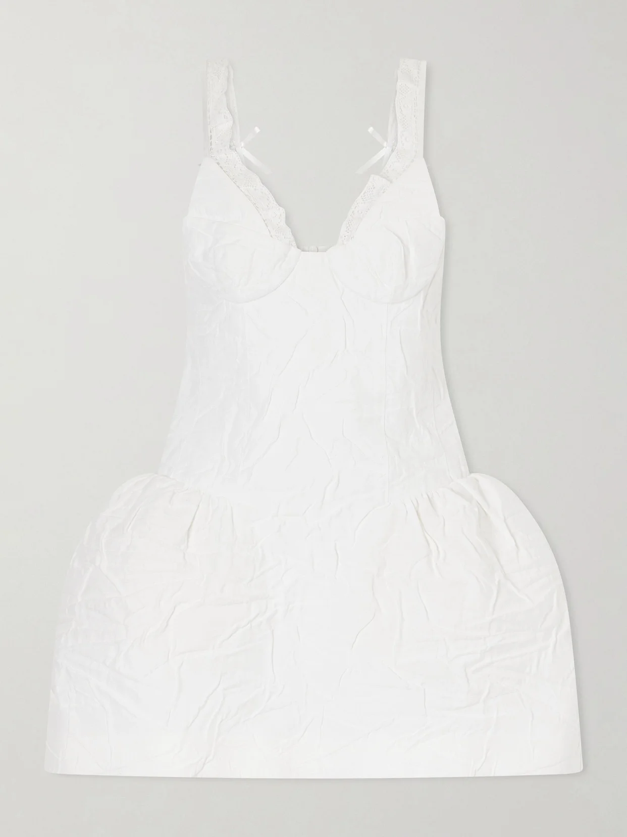 Lace-trimmed Crinkled Cotton-blend Bustier Mini Dress - 1