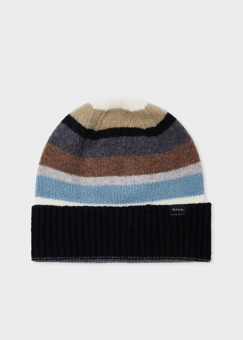 Paul Smith Black and Blue 'Seasonal Stripe' Beanie and Scarf outlook