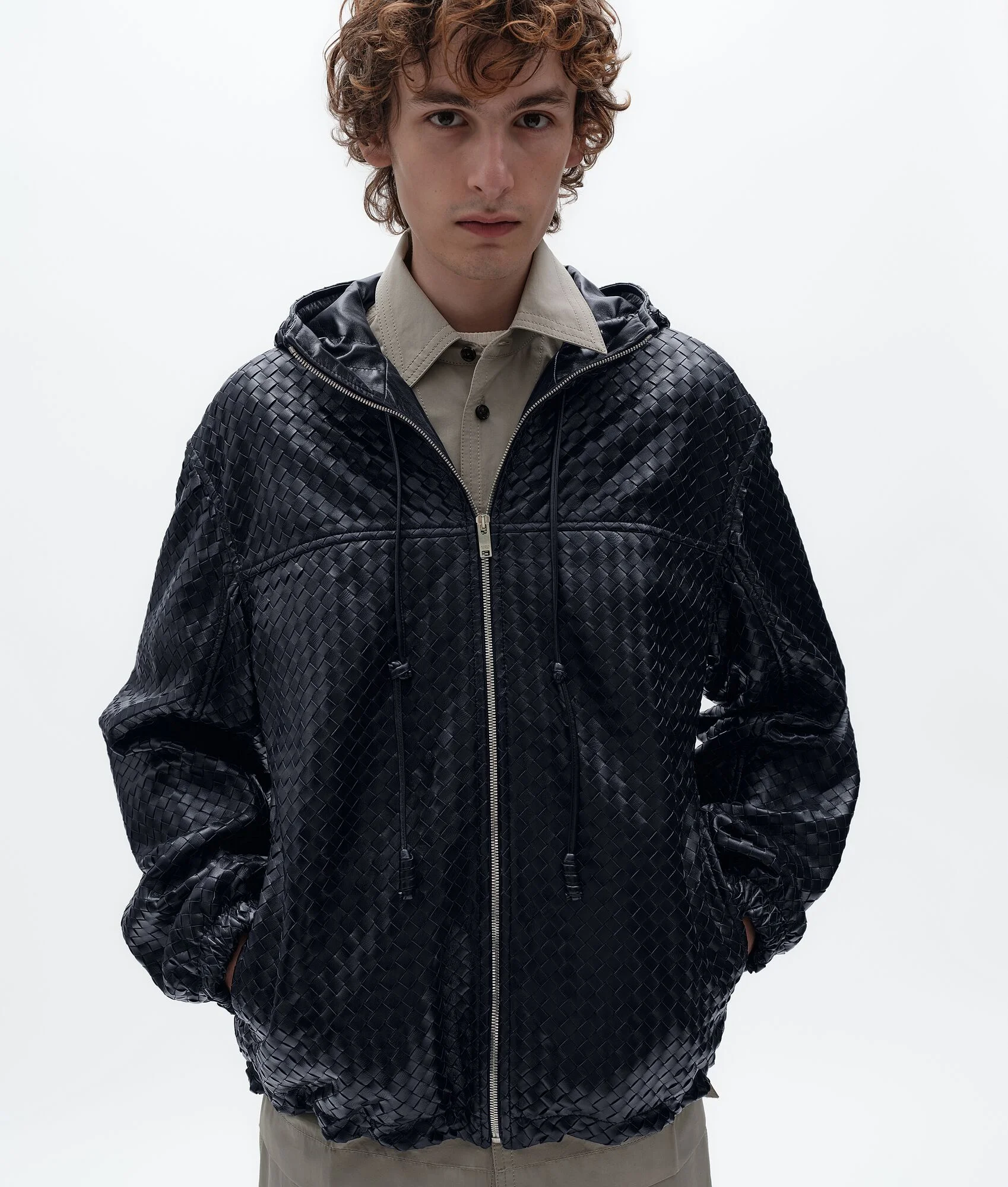 Intrecciato Leather Hooded Blouson - 1