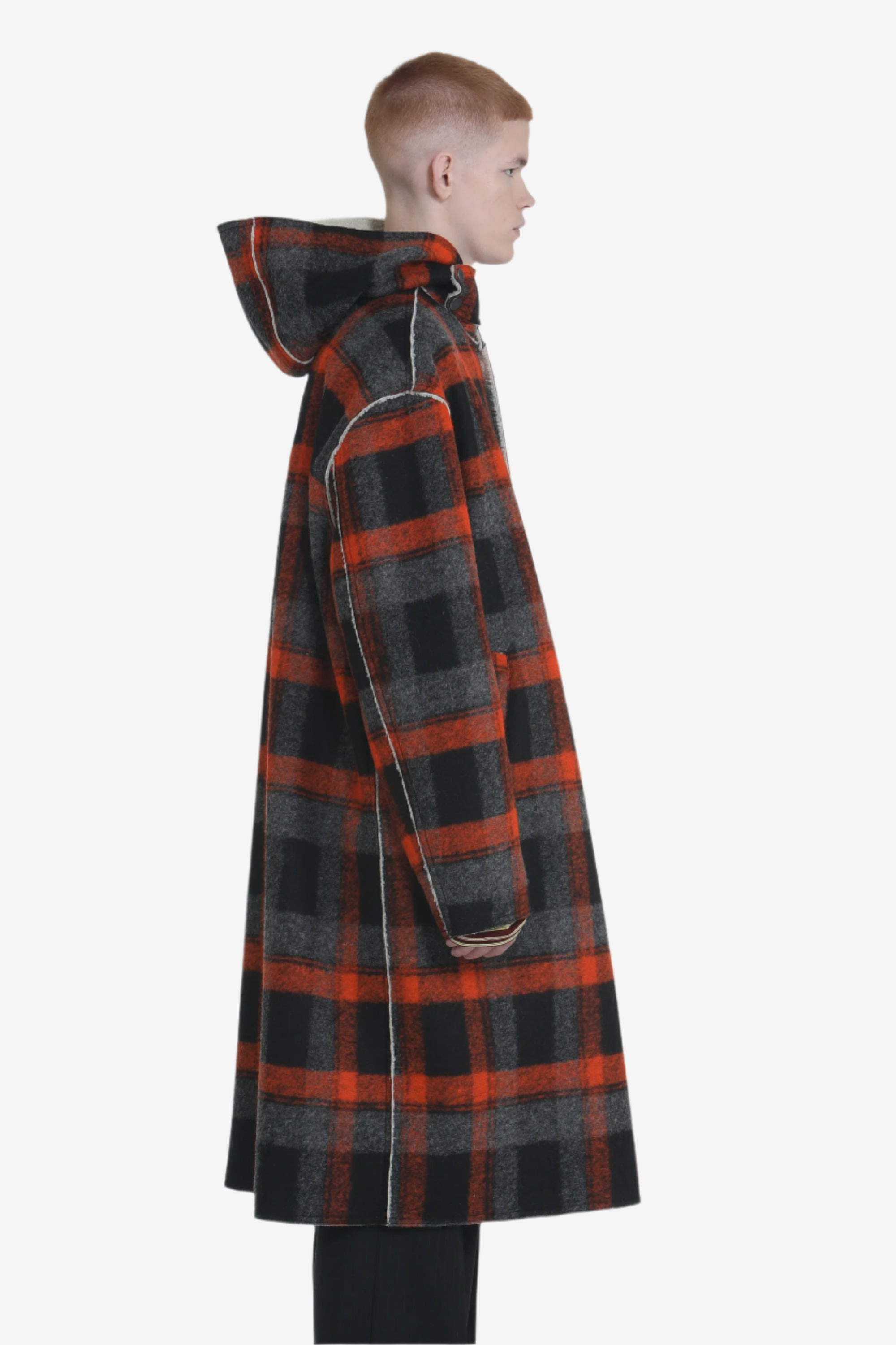 LONG CHECKED COAT WITH HOOD - 3