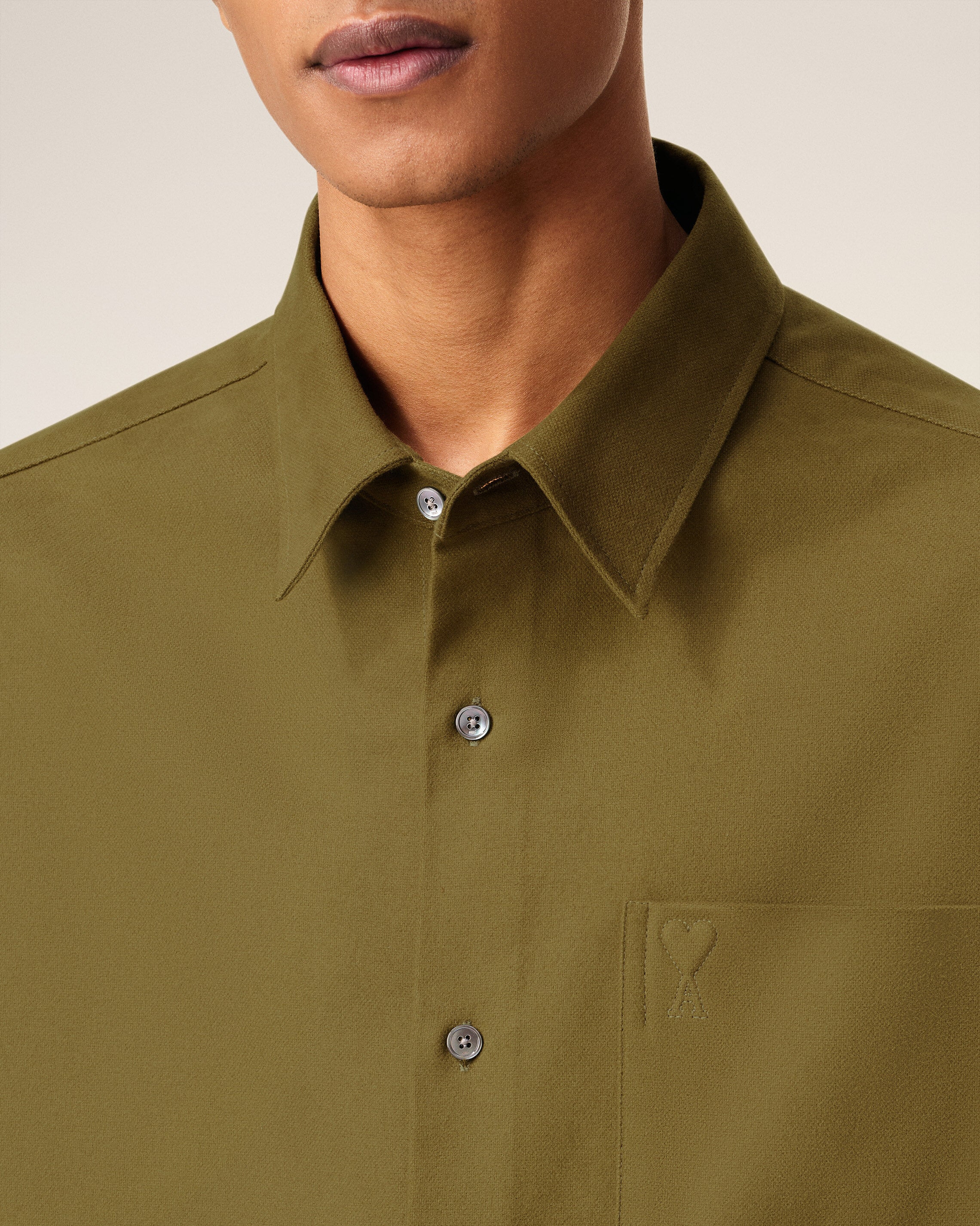 GREEN COTTON EMBOSSED AMI DE COEUR BOXY SHIRT - 4