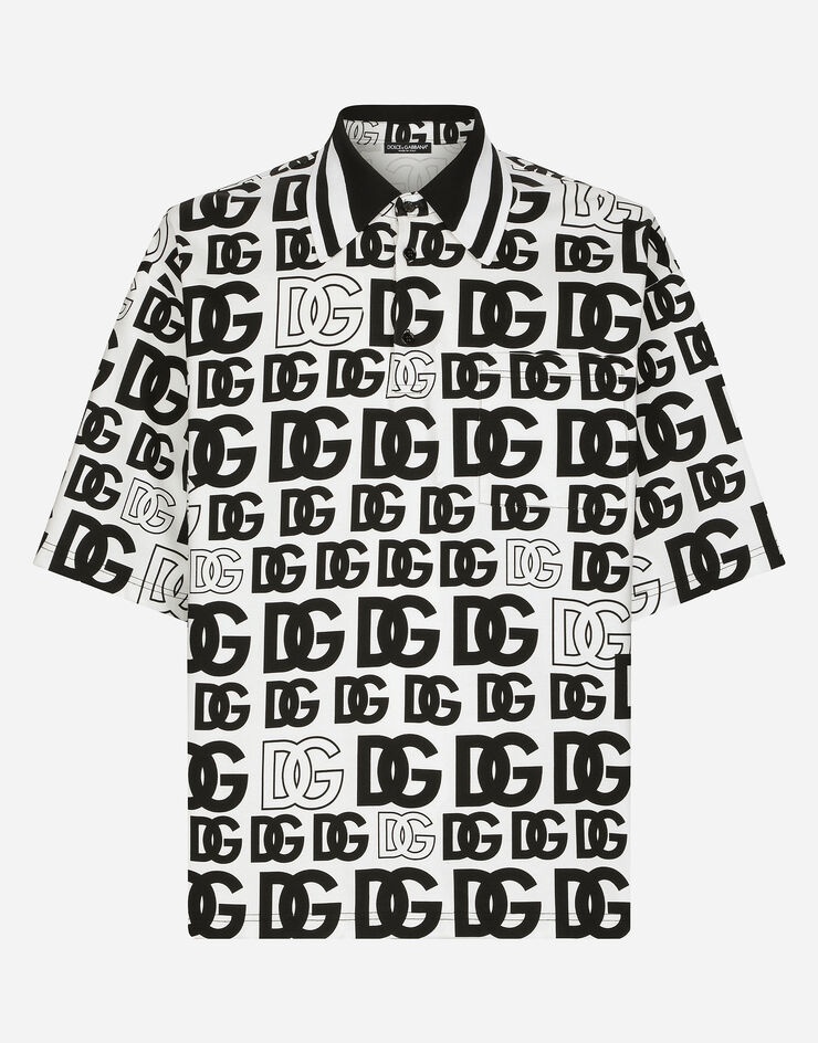 Cotton piqué polo-shirt with all-over DG logo print - 1