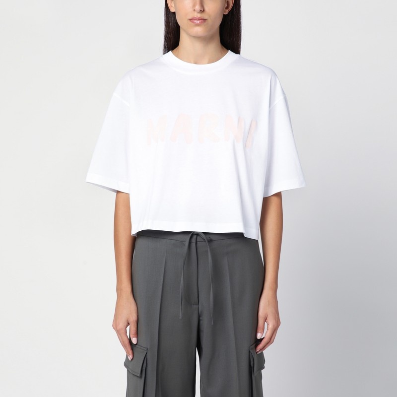 White cropped T-shirt with logo print - 1