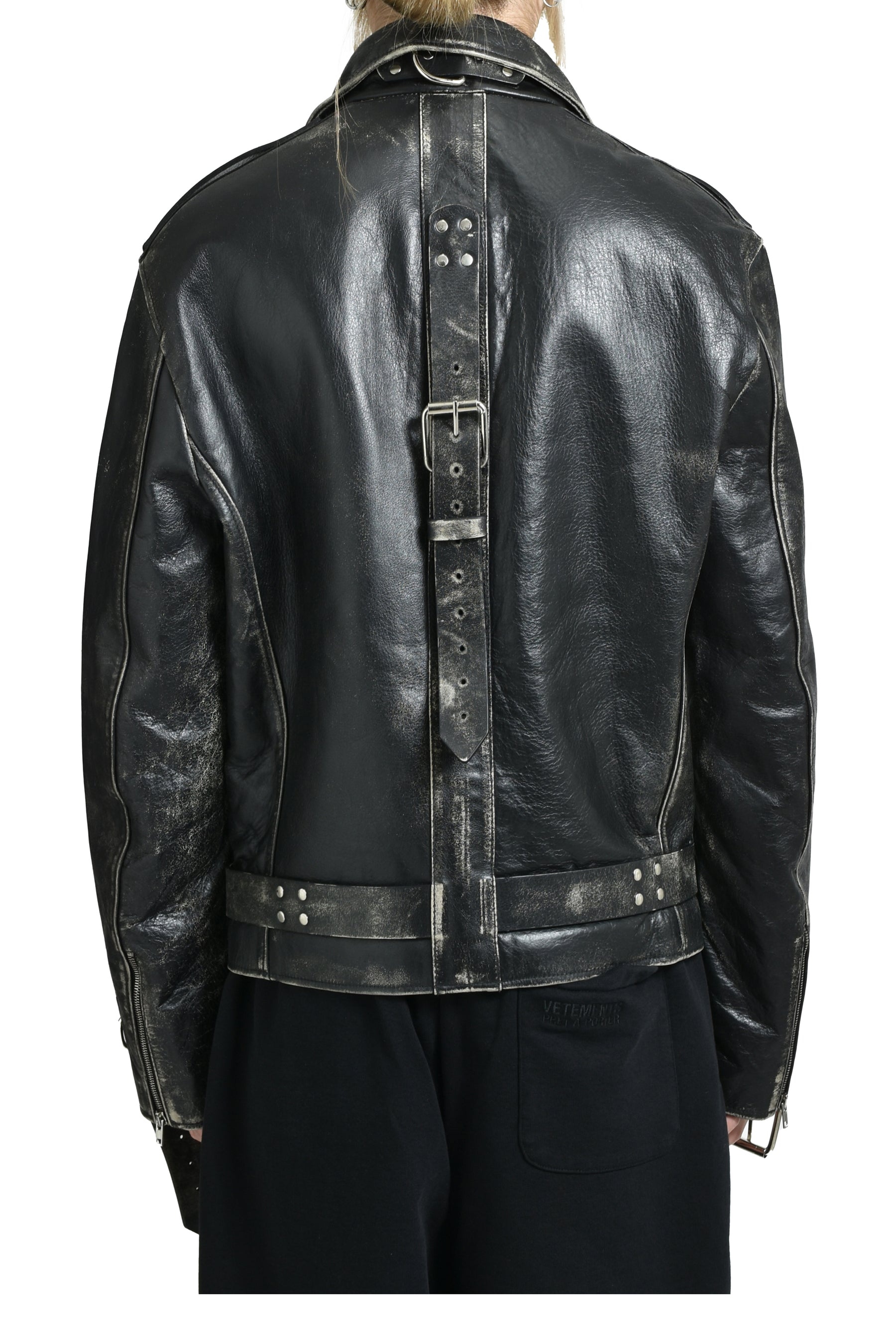DISTRESSED BONDAGE BIKER JACEKT / BLK - 2
