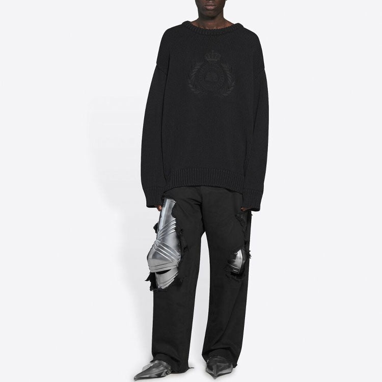 Balenciaga BB Laurel Crown Logo Crewneck Knitted Sweater 'Black' 664369T32111000 - 3