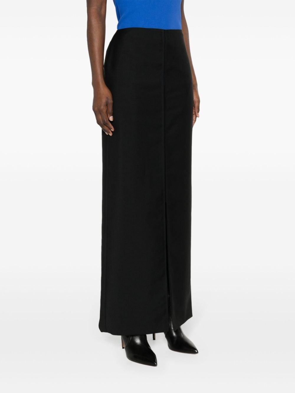 front-slit wool-blend maxi skirt - 3