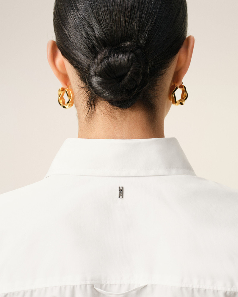 WHITE BLENDED SILK SHARP COLLAR ADJUSTED SHIRT 4