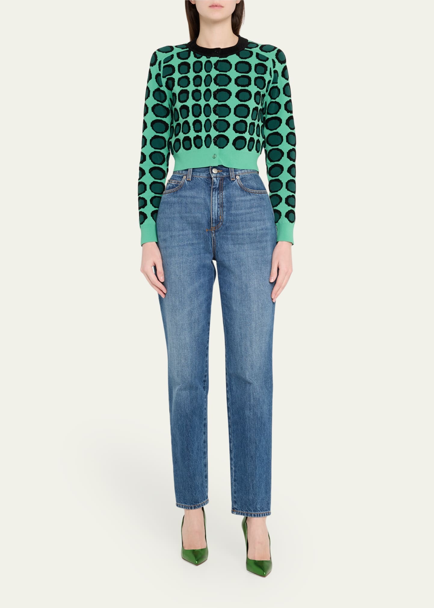 Wiggle Dot Jacquard Cropped Knit Cardigan - 2