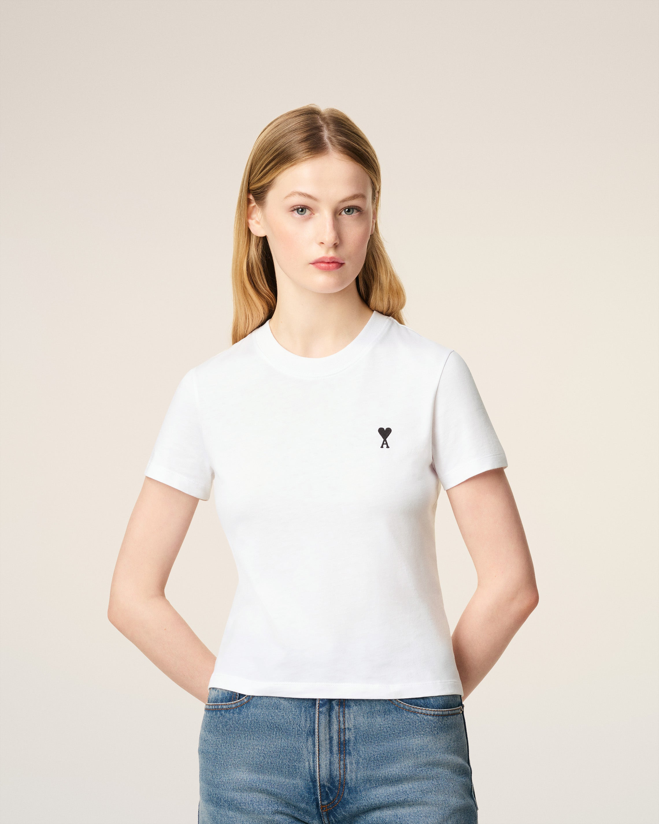 WHITE COTTON CROPPED AMI DE COEUR T-SHIRT - 3