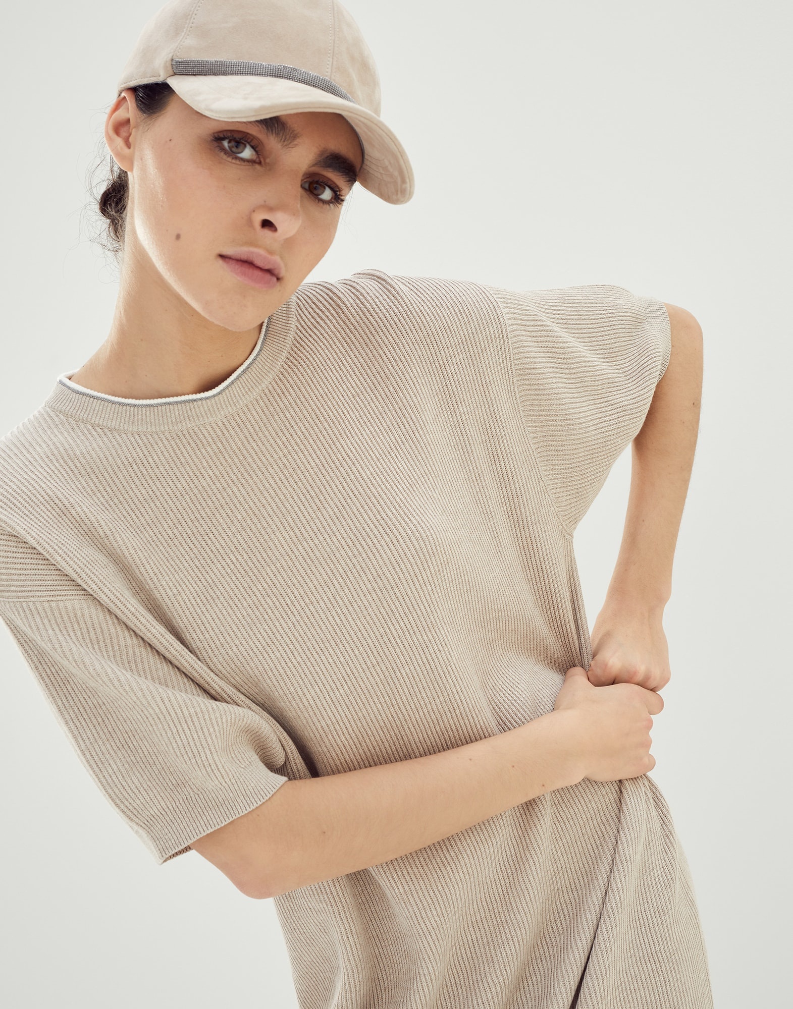 Cotton English rib knit dress with monili - 4