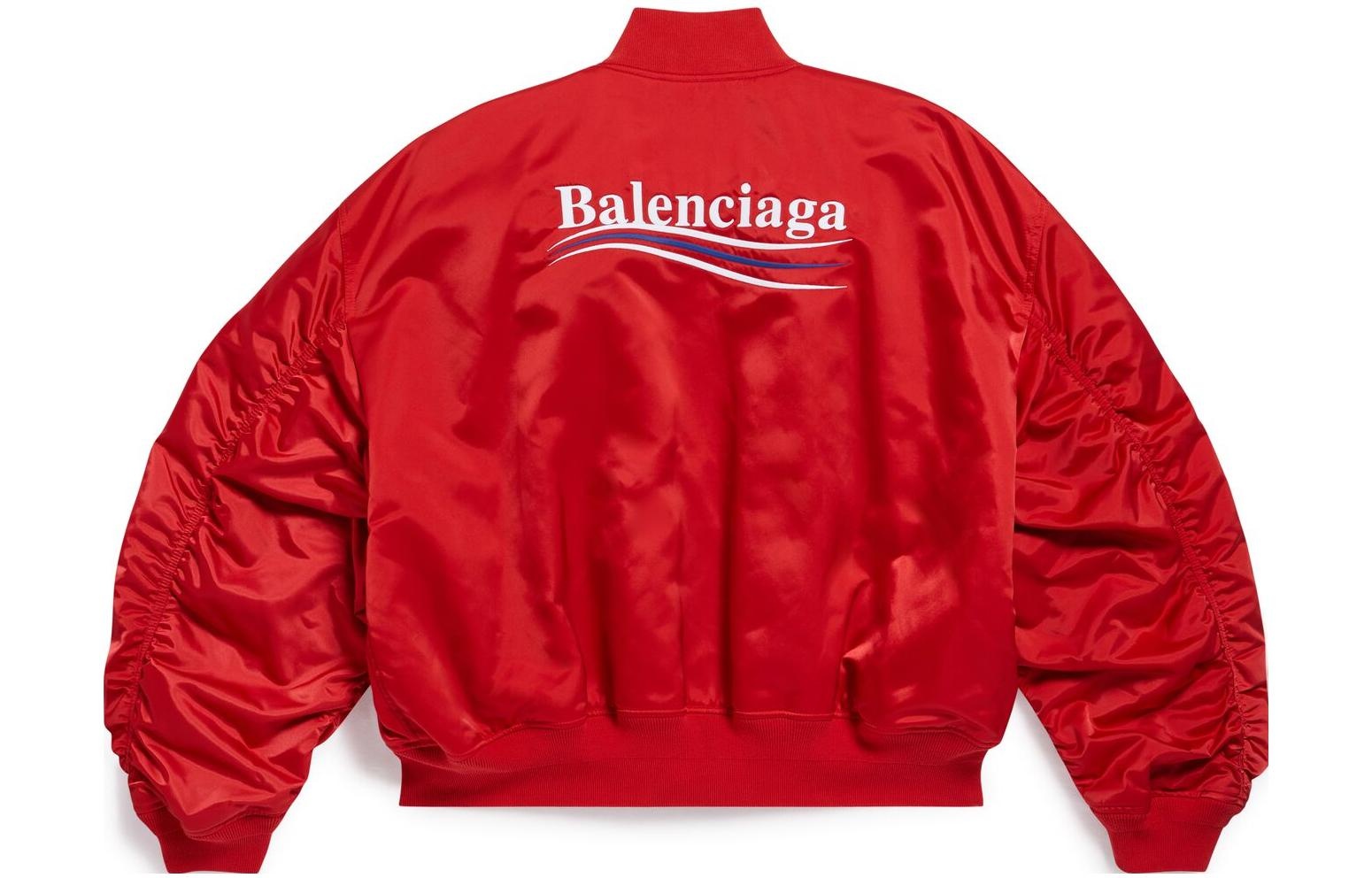 (WMNS) Balenciaga Political Campaign Varsity Jacket 'Red' 763434TYD316460 - 2