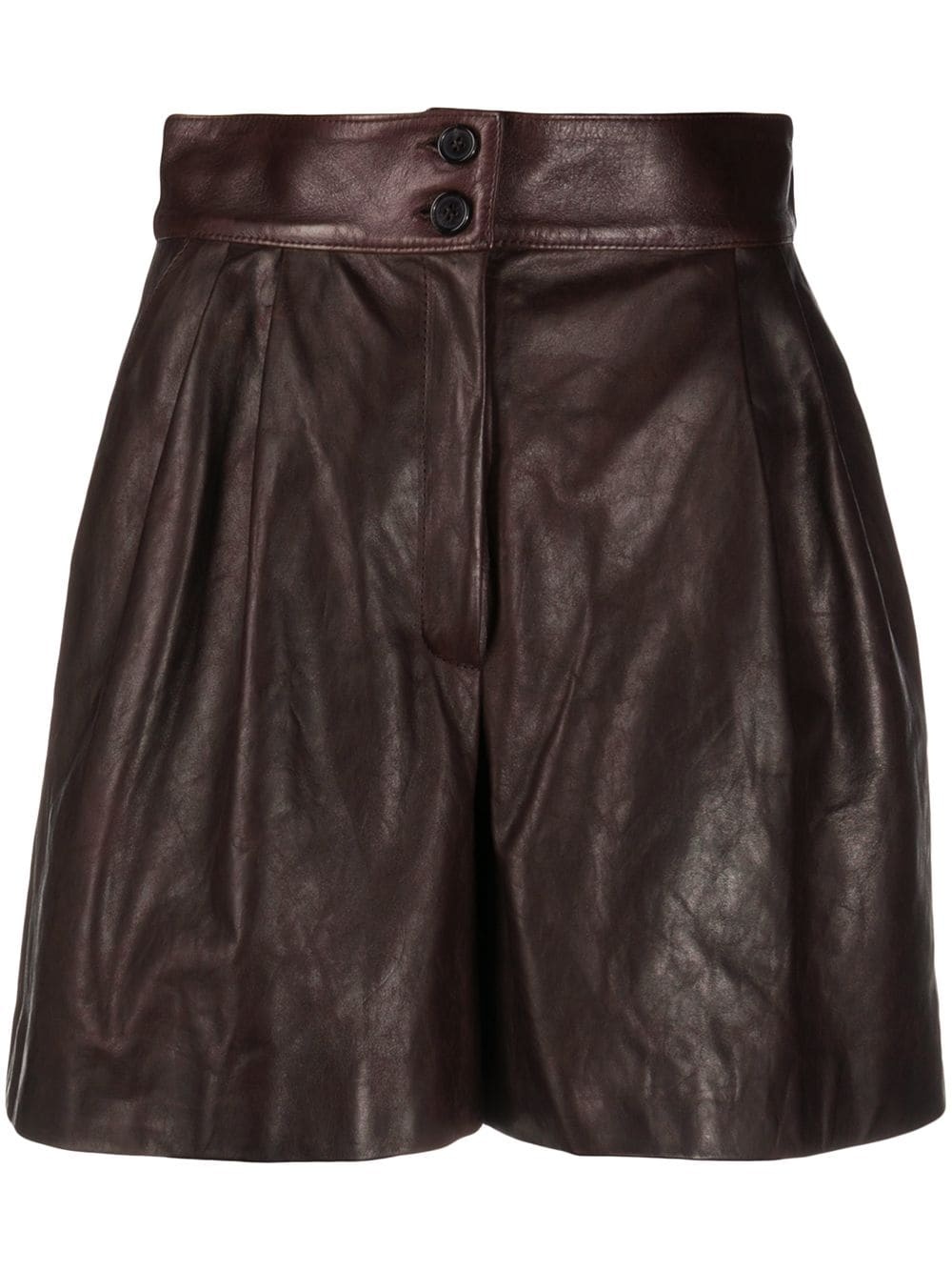 pleated leather shorts - 1