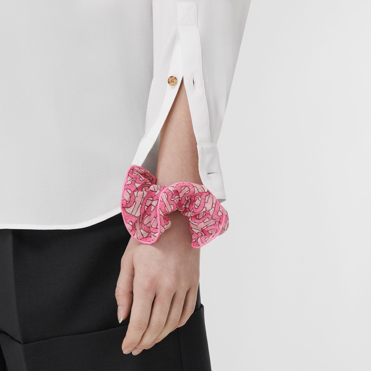 Monogram Print Silk Chiffon Scrunchie - 4