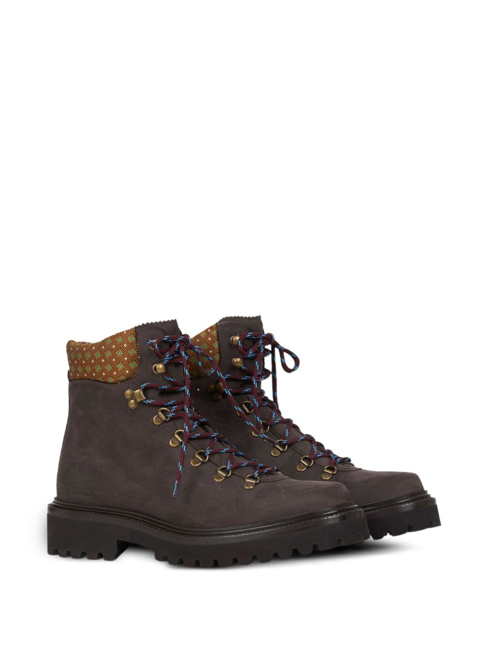 patterned-collar lace-up boots - 2