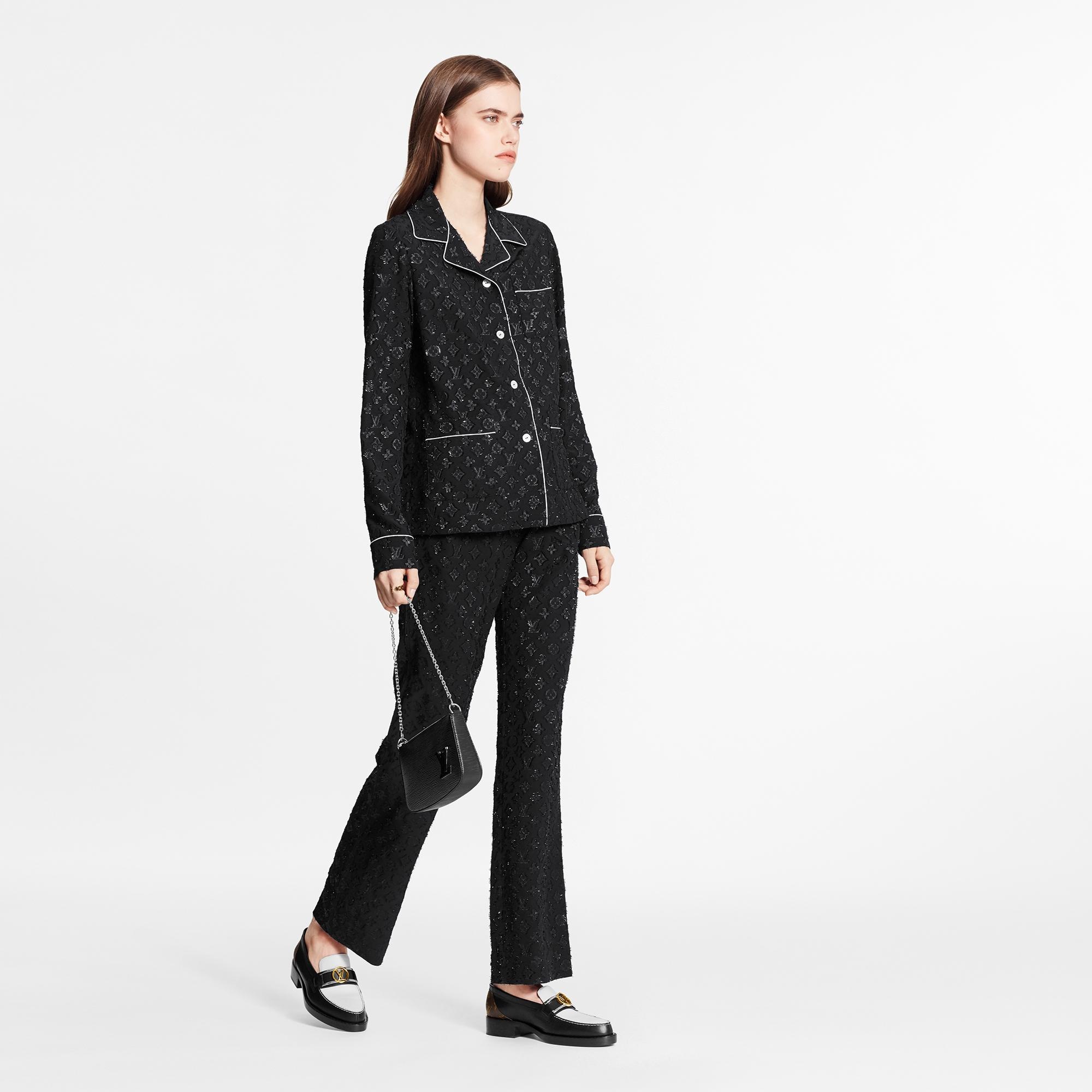 Black Pajama Top In Monogram Lurex Jacquard - 4