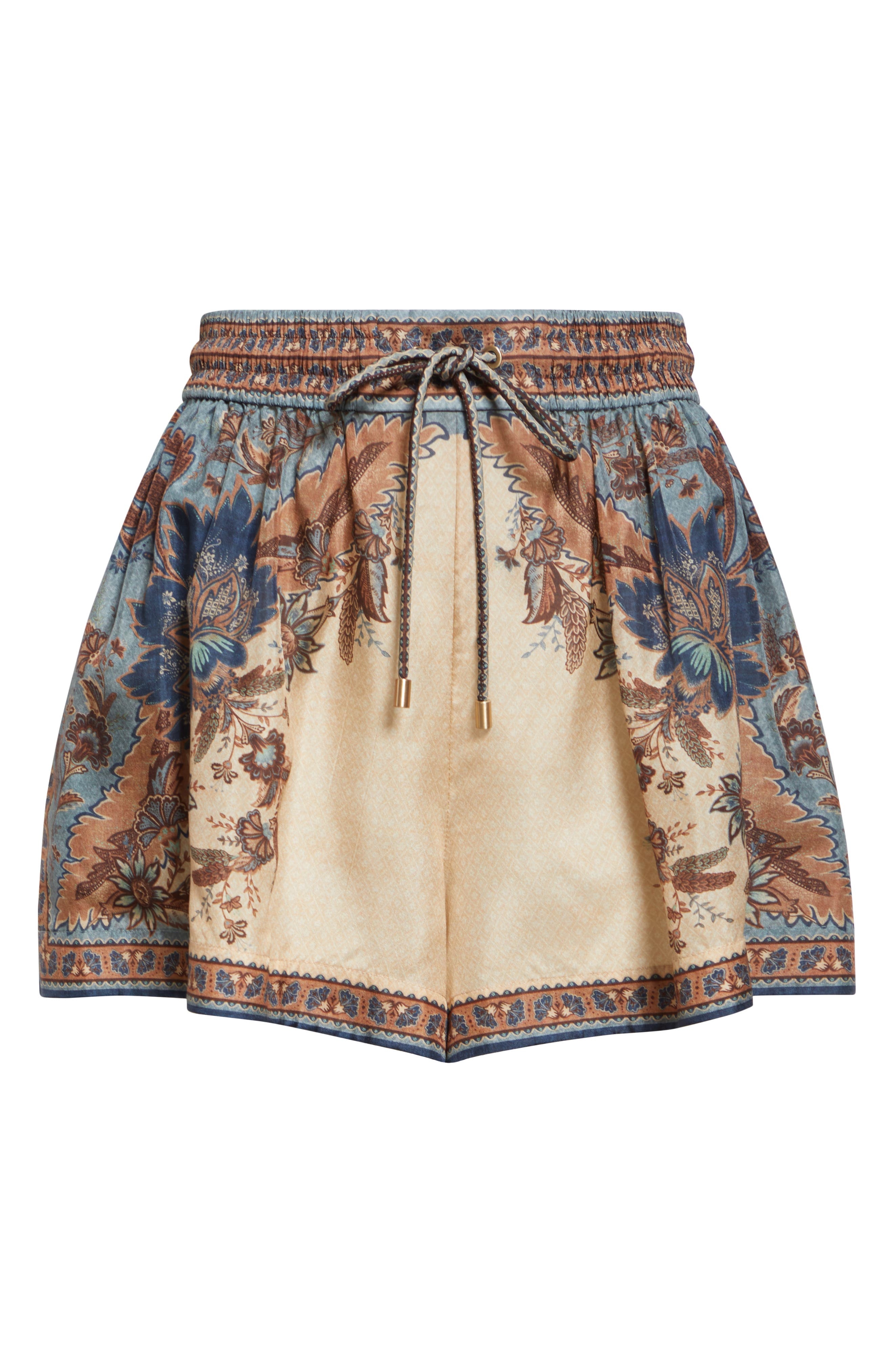 Zimmermann Ascension Silk Habutai Relaxed Drawstring Shorts in Blue/Cream Indienne Floral at Nordstr - 6