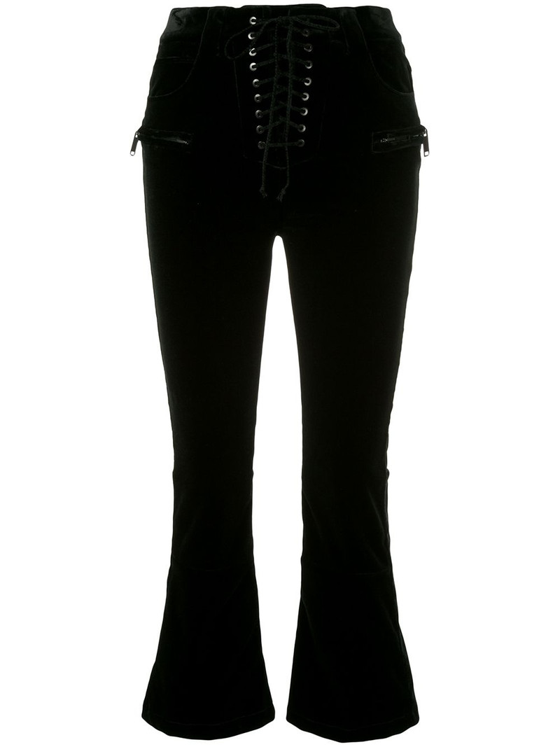 velvet cropped lace-up trousers 1