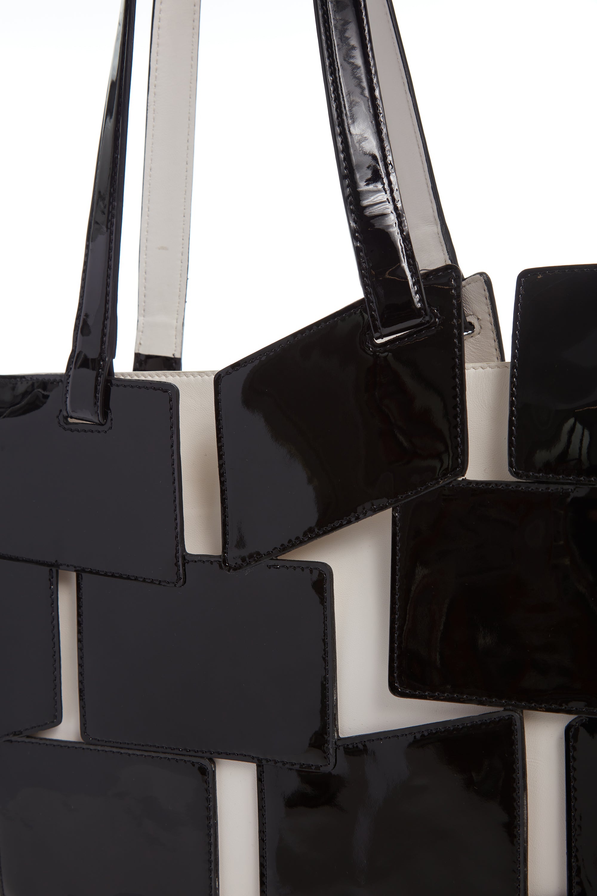 Laquered Patchwork Tote Bag in Black Lacquered Leather - 4