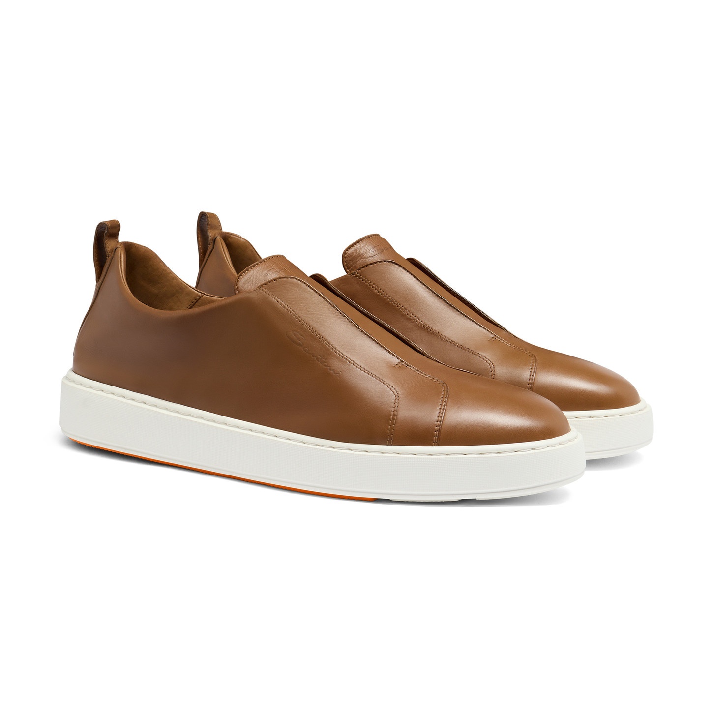 Men's light brown leather slip-on sneaker - 3