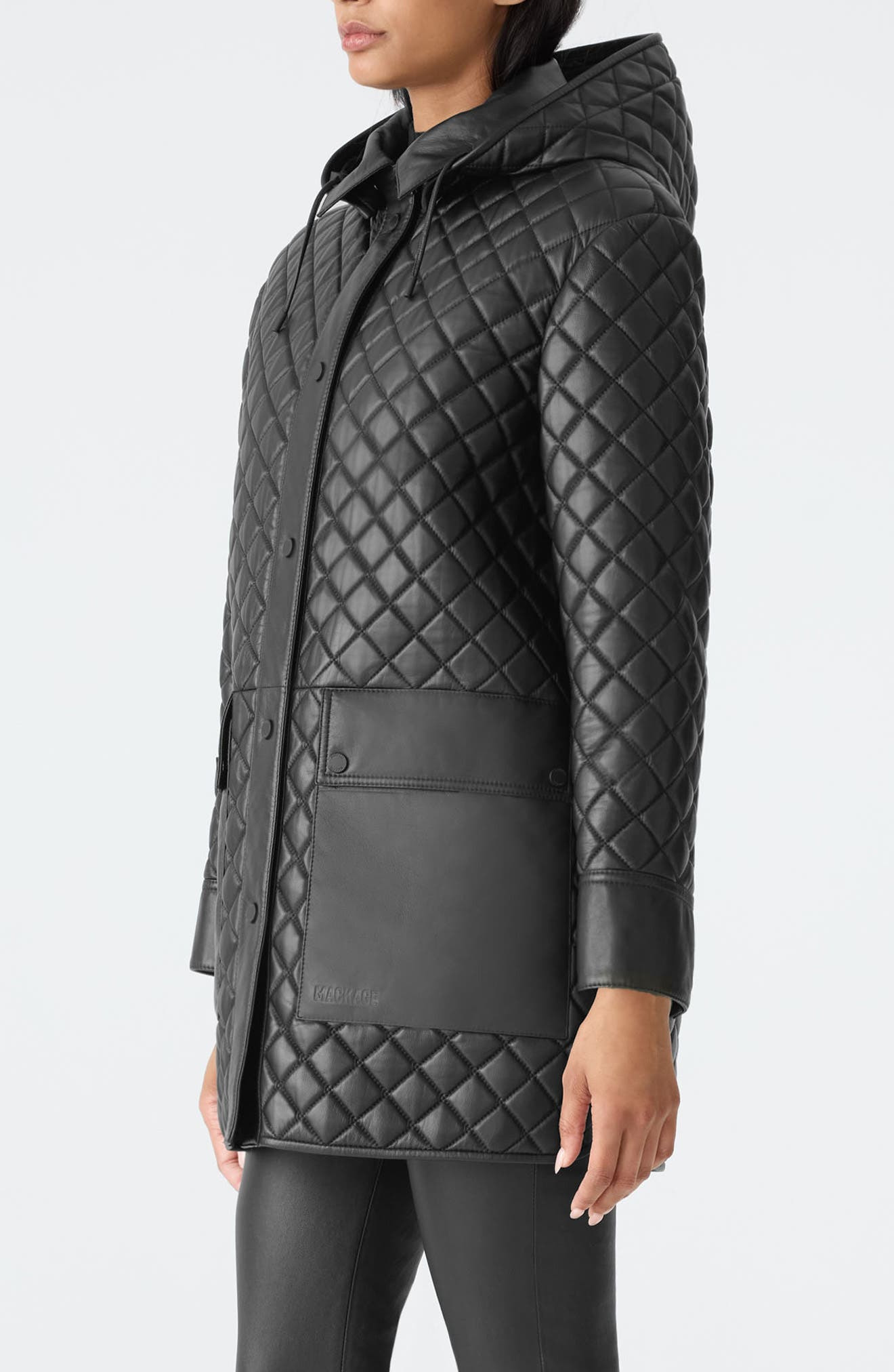 Mackage Litzy Quilted Hooded Leather Jacket in Black at Nordstrom - 3