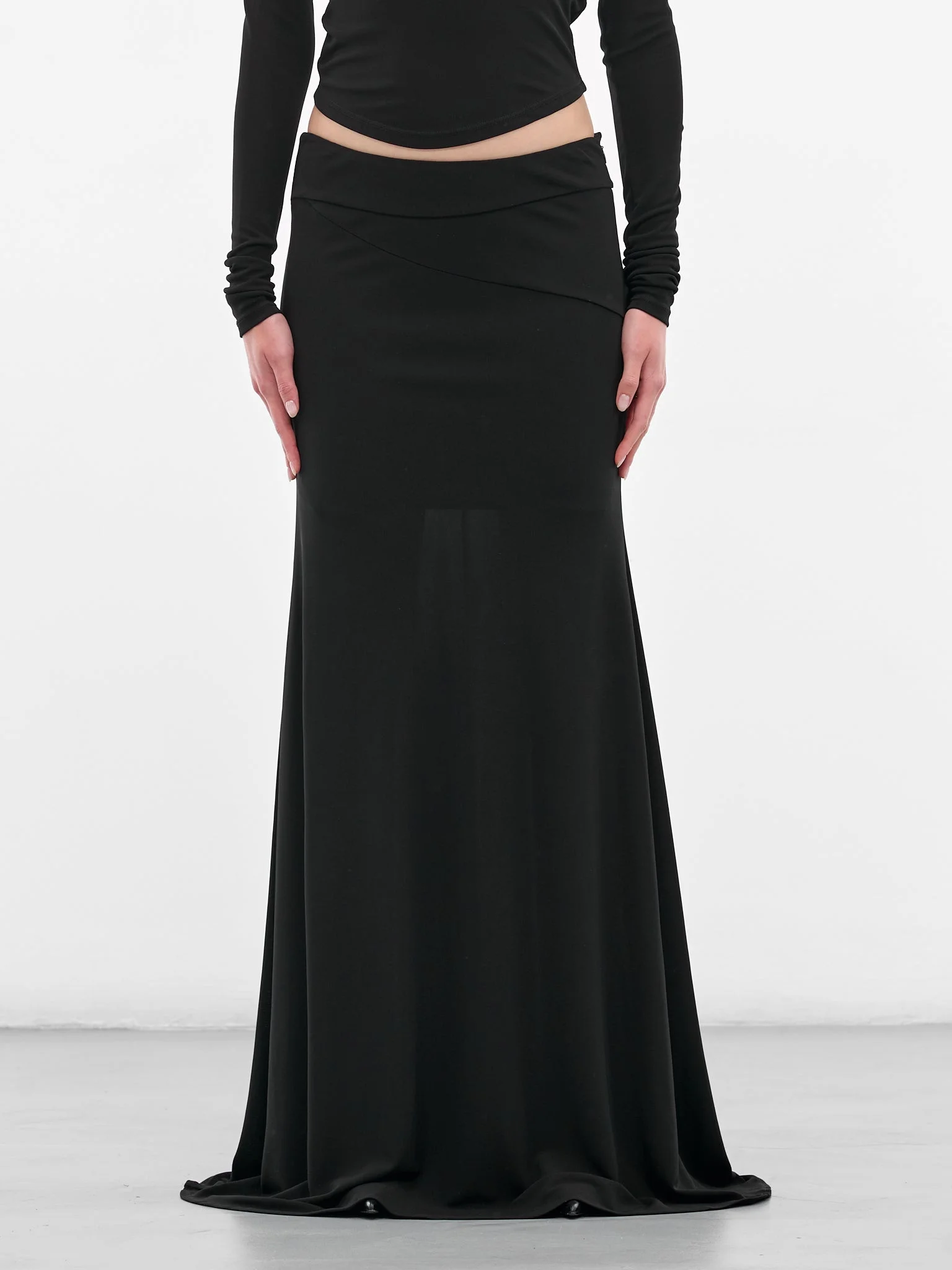 Black Long Lace-Up Skirt - 1