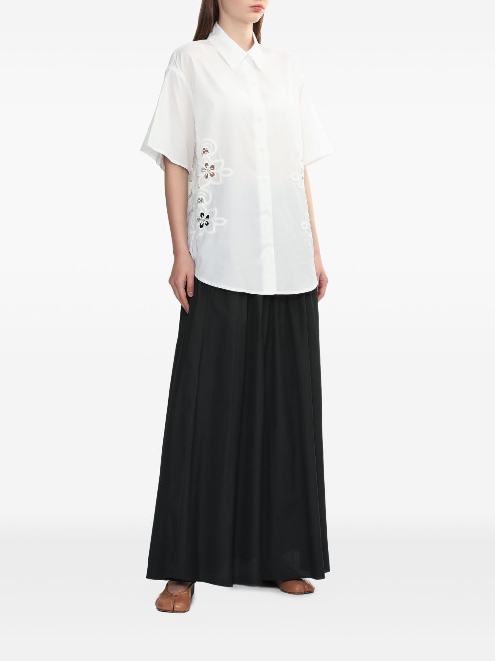 floral lace-insert shirt - 2