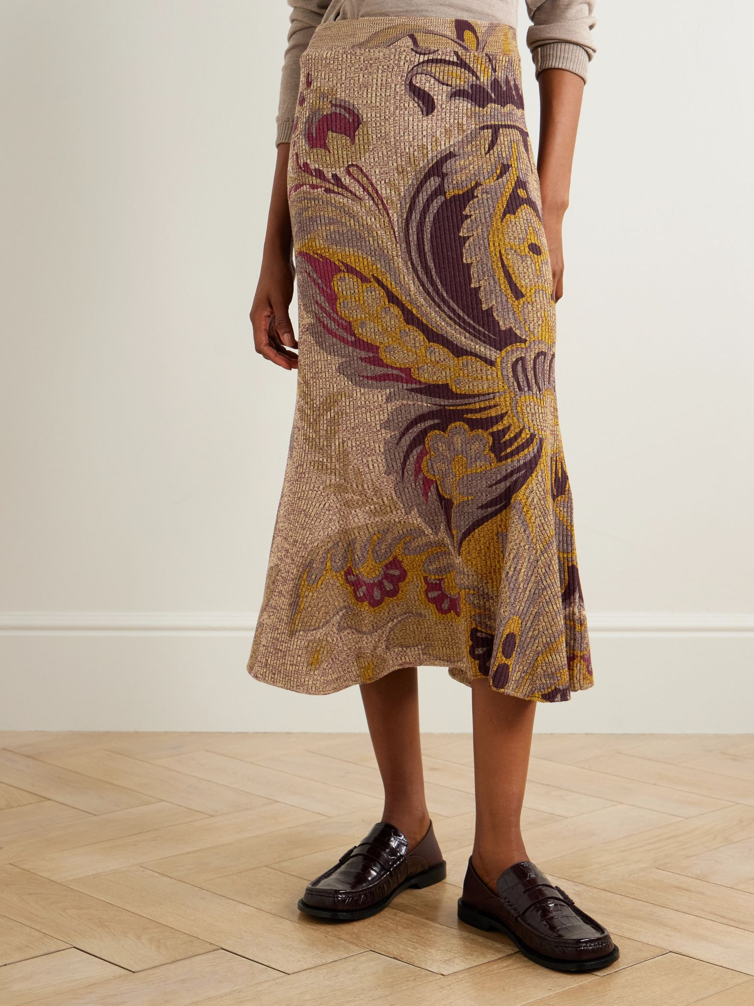Ribbed paisley-print wool skirt Multi - 3