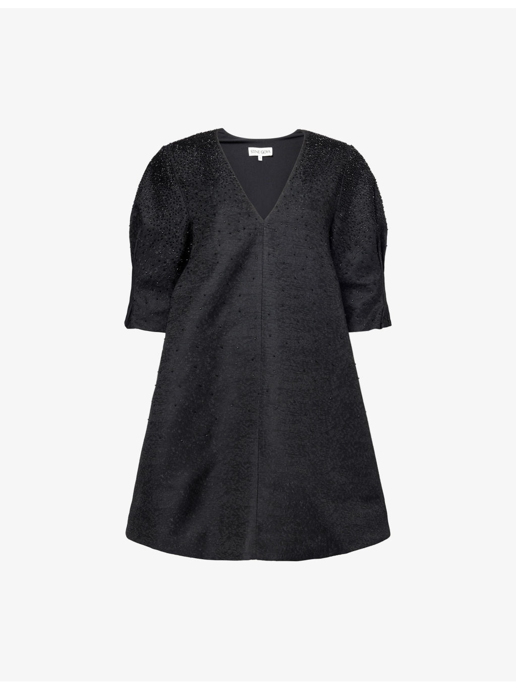 Bead-Embellished Puff-Sleeve Woven Mini Dress - 1