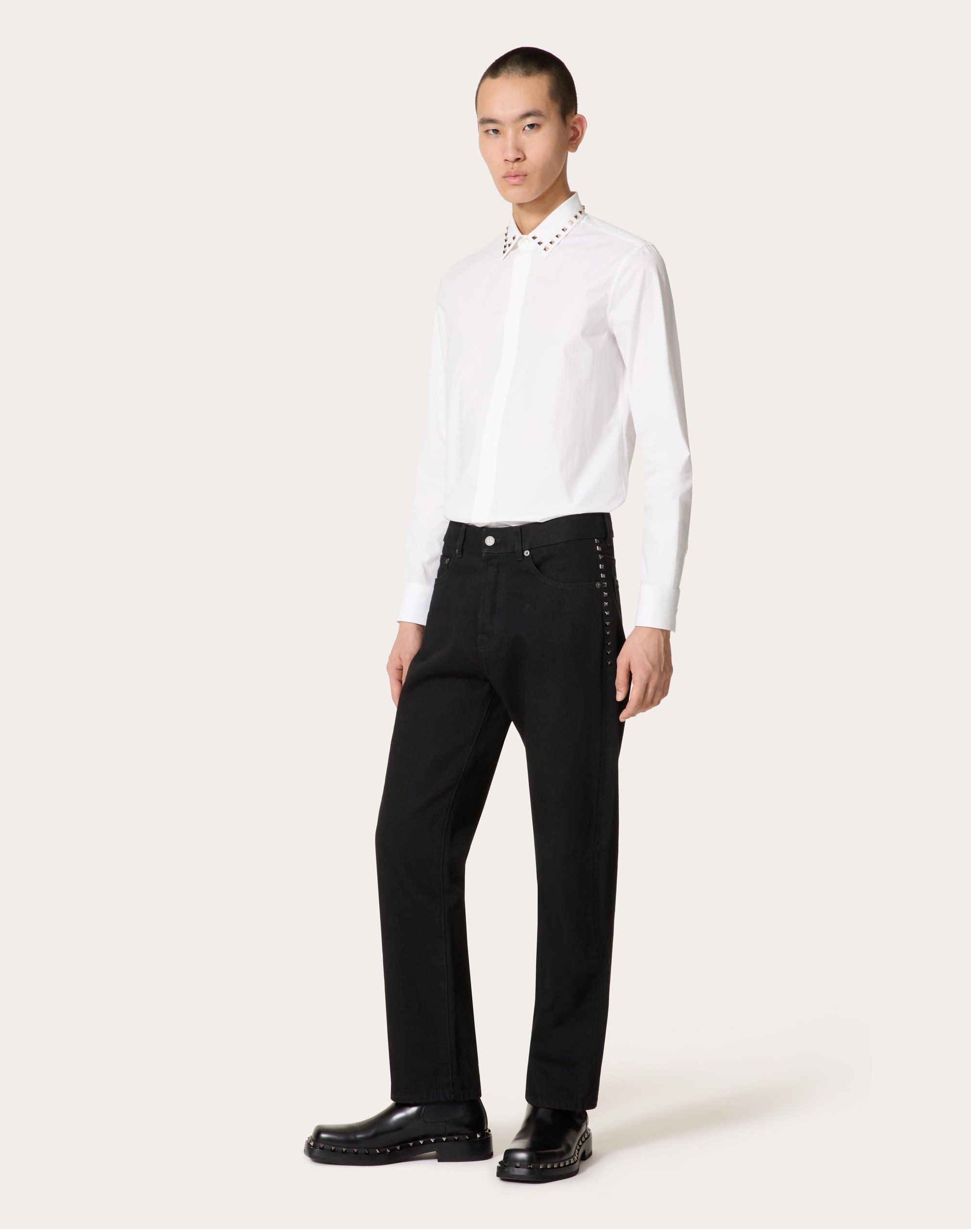 LONG SLEEVE COTTON SHIRT WITH BLACK UNTITLED STUDS ON COLLAR - 2