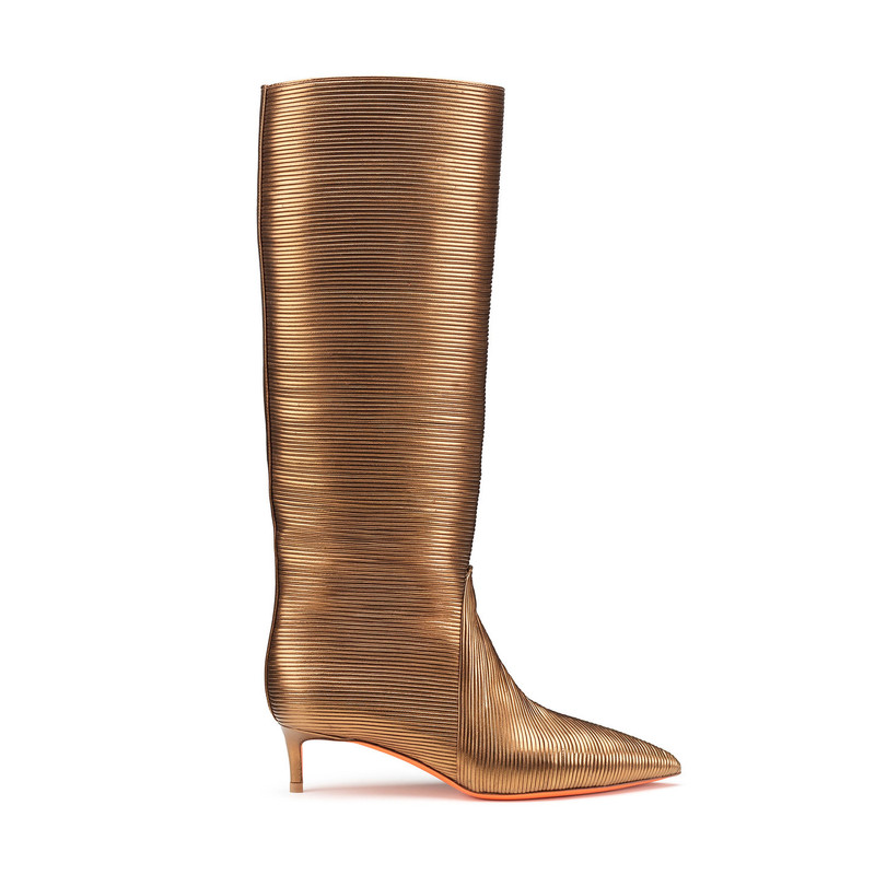 Women's bronze leather mid-heel Meraviglia Collection boot 1