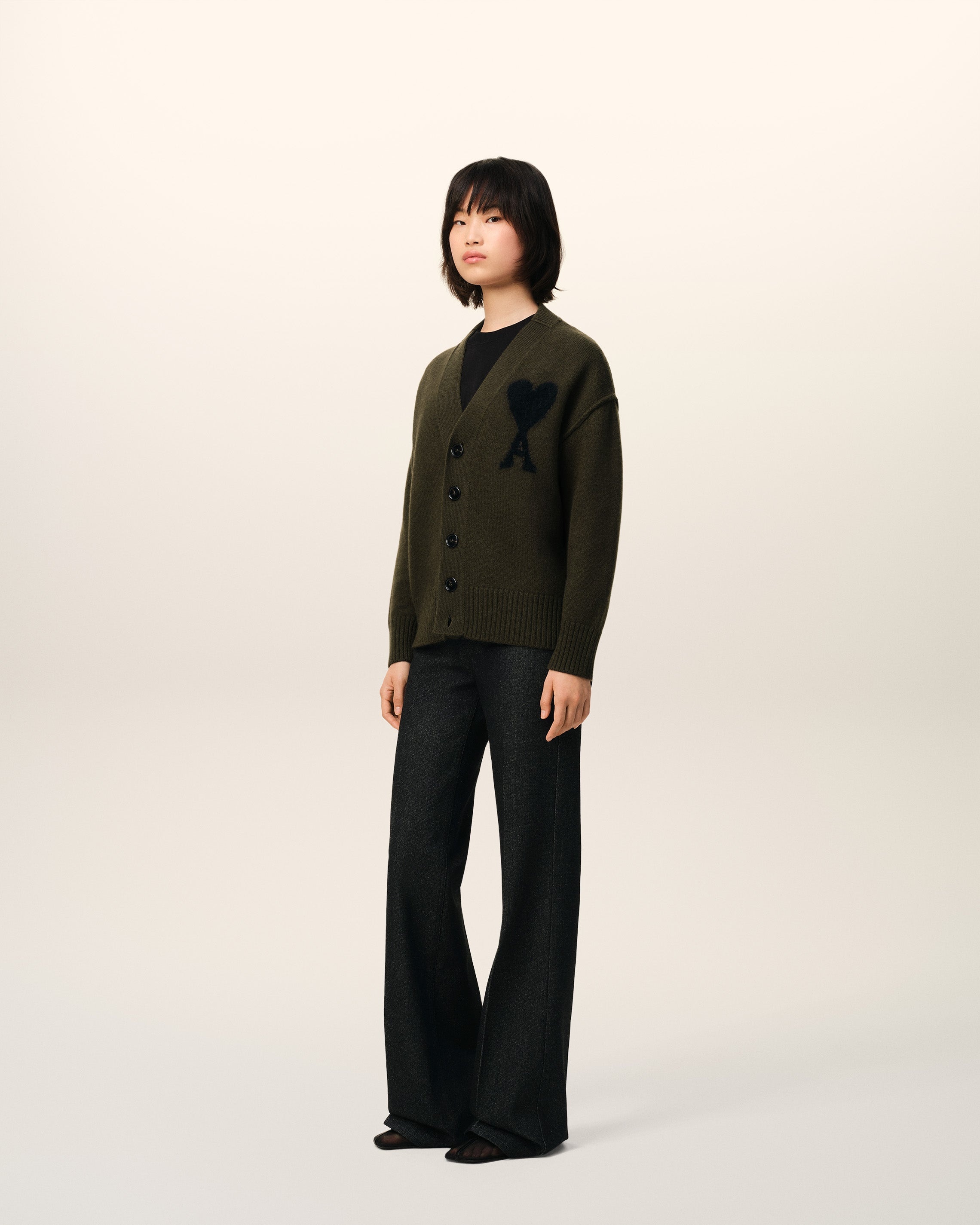 KHAKI WOOL AMI DE COEUR CARDIGAN - 6