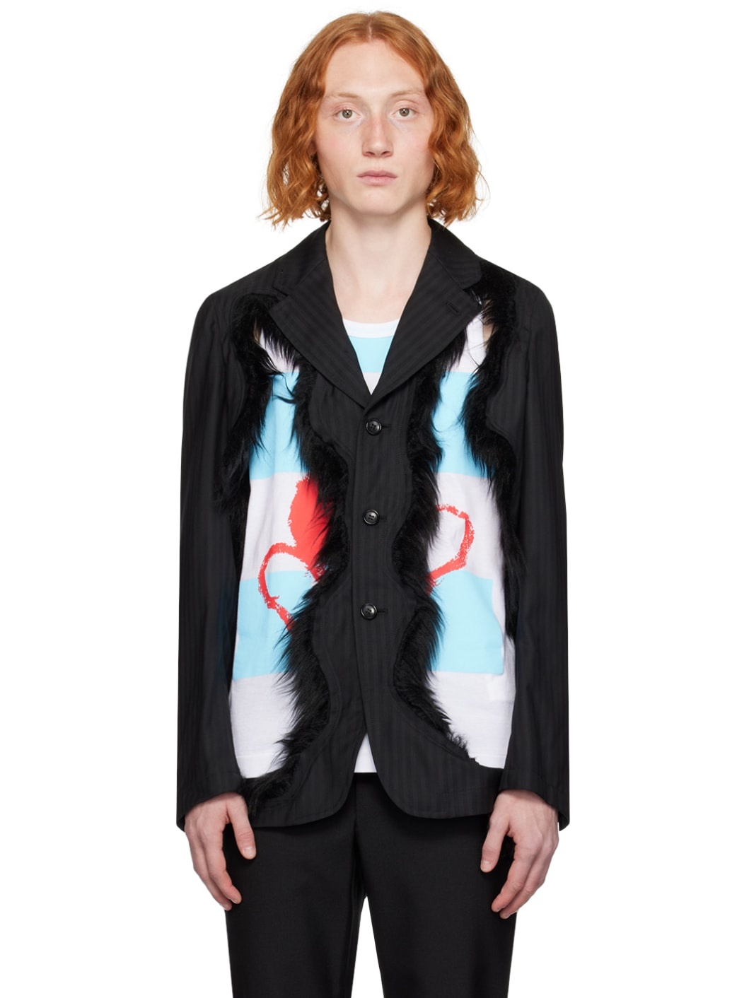Black Cutout Faux-Fur Blazer - 1