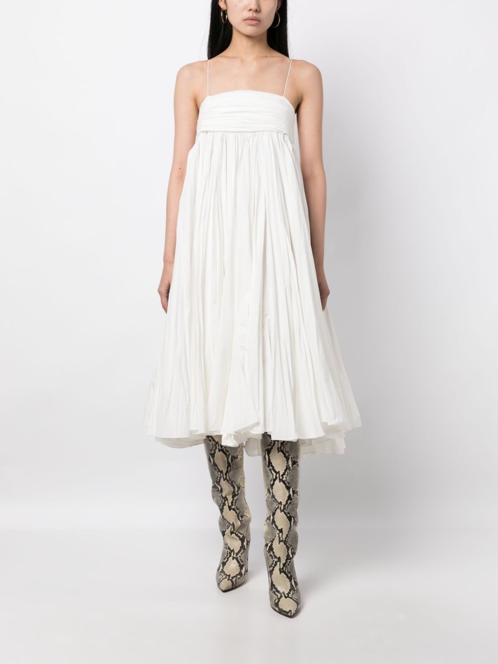 gathered empire-line cotton dress - 6