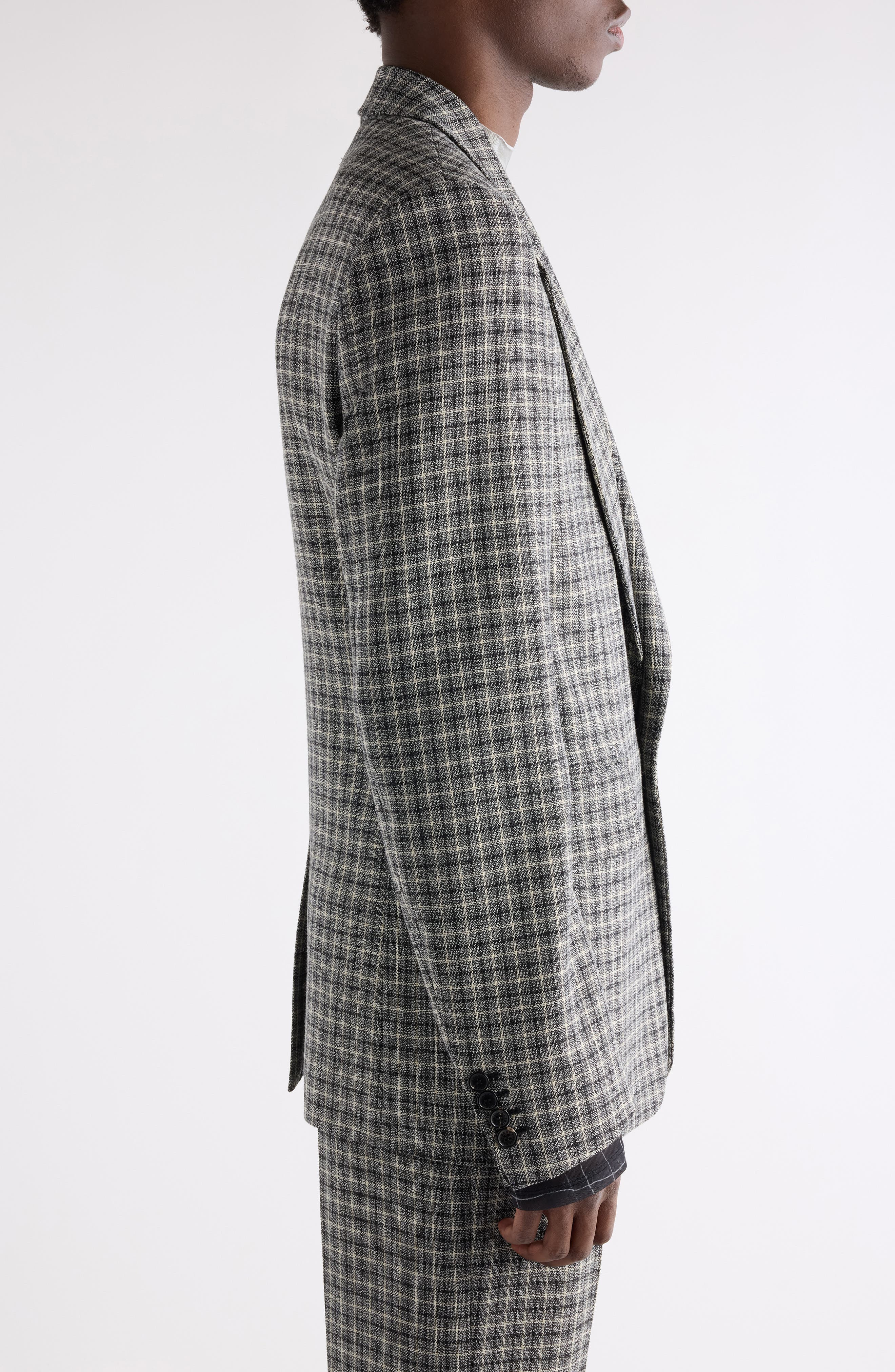 Acne Studios Juman Check Wool Mouliné Twill Blazer in Black/White at Nordstrom - 4