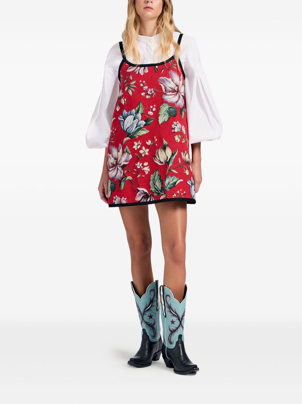 floral jacquard slip dress - 3