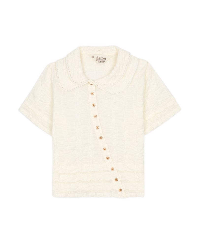 Twisted Seersucker Button Up Shirt - Cream 1