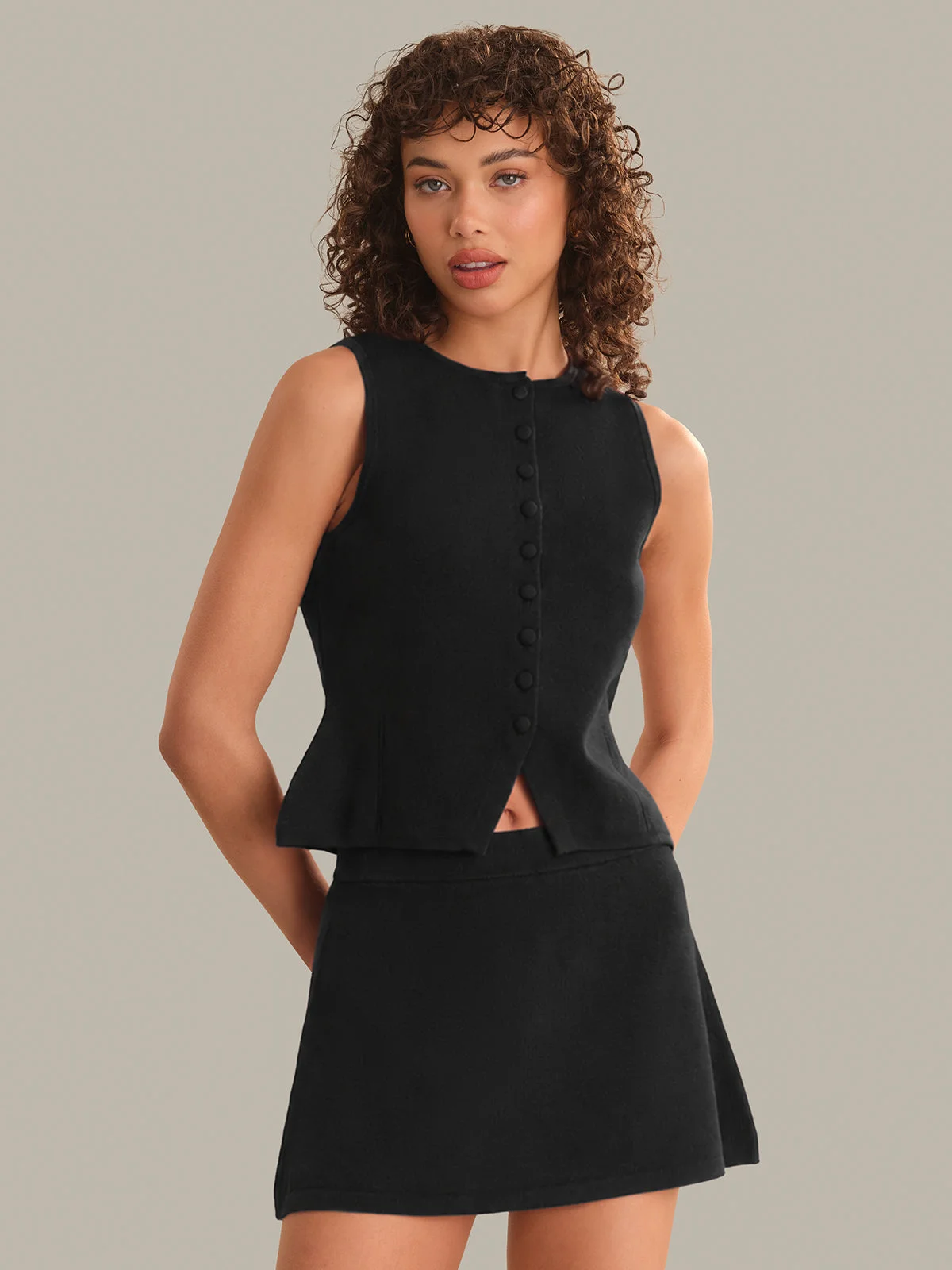 Nicolette Fitted Button Front Vest - 1