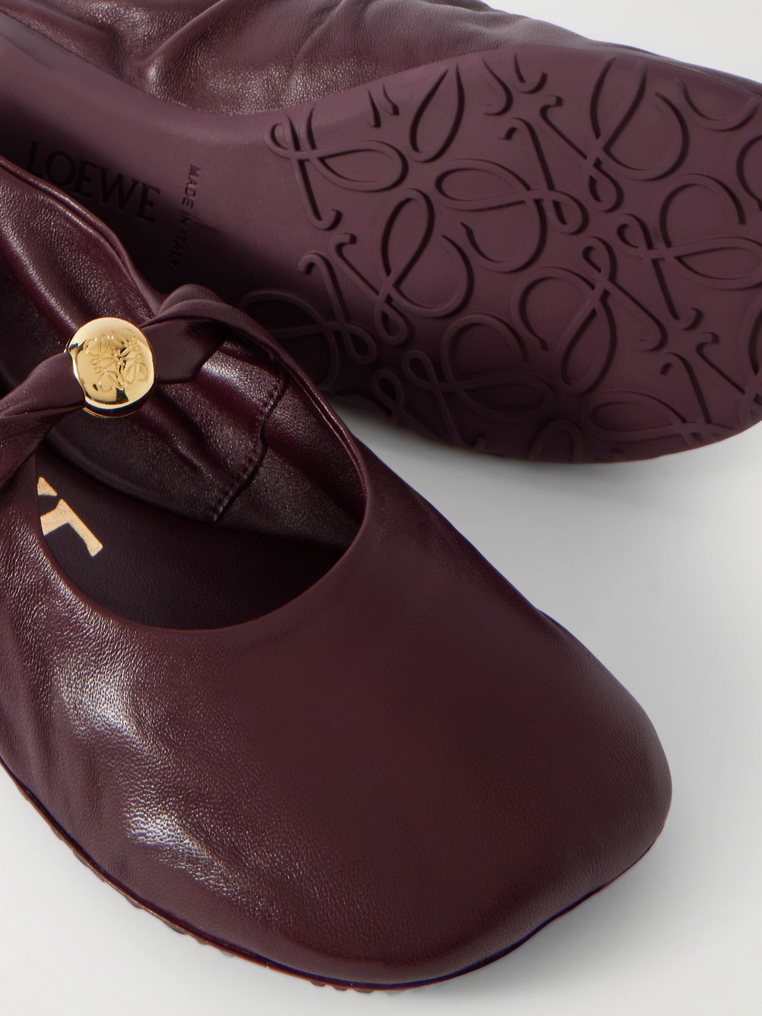 Pebble embellished leather ballet flats Burgundy - 4
