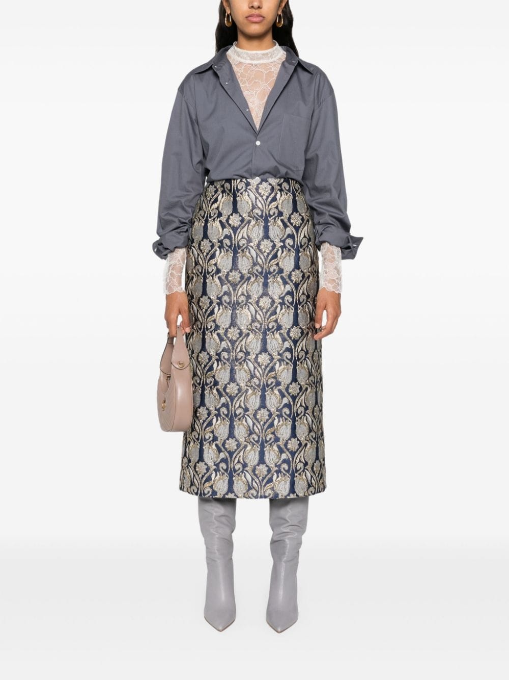 floral brocade-effect skirt - 2