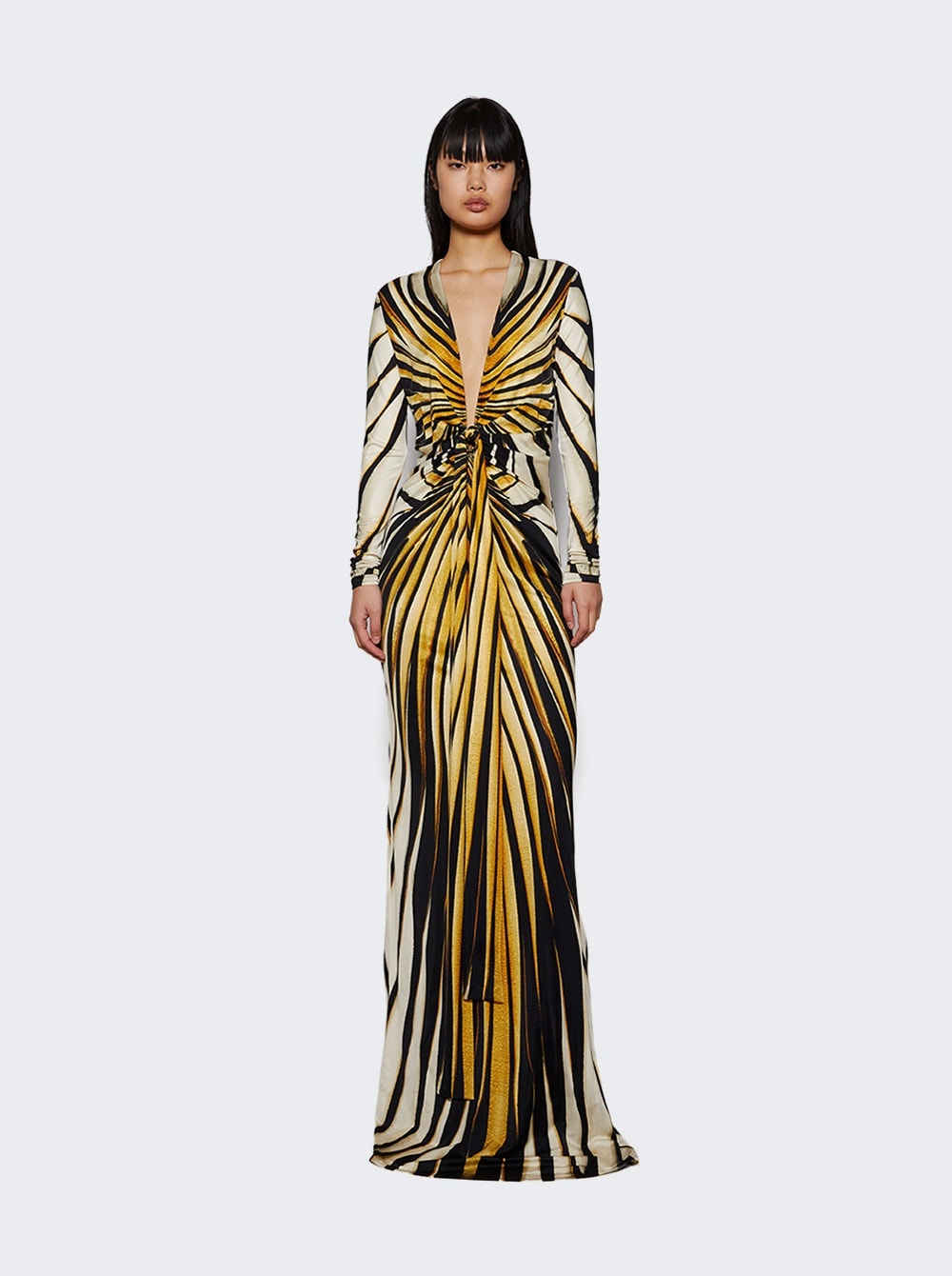 Long Dress With Deep V-neck Gold - 5
