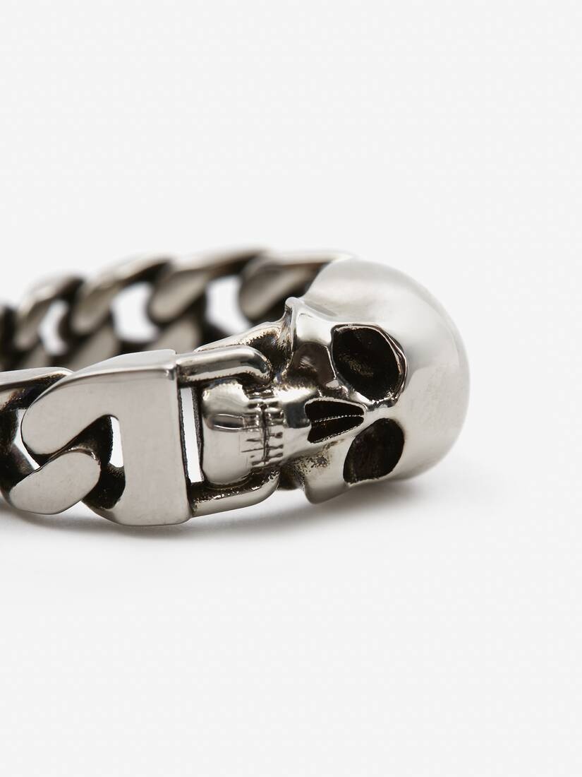 Men's Skull Chain Ring in Antique Silver - 3