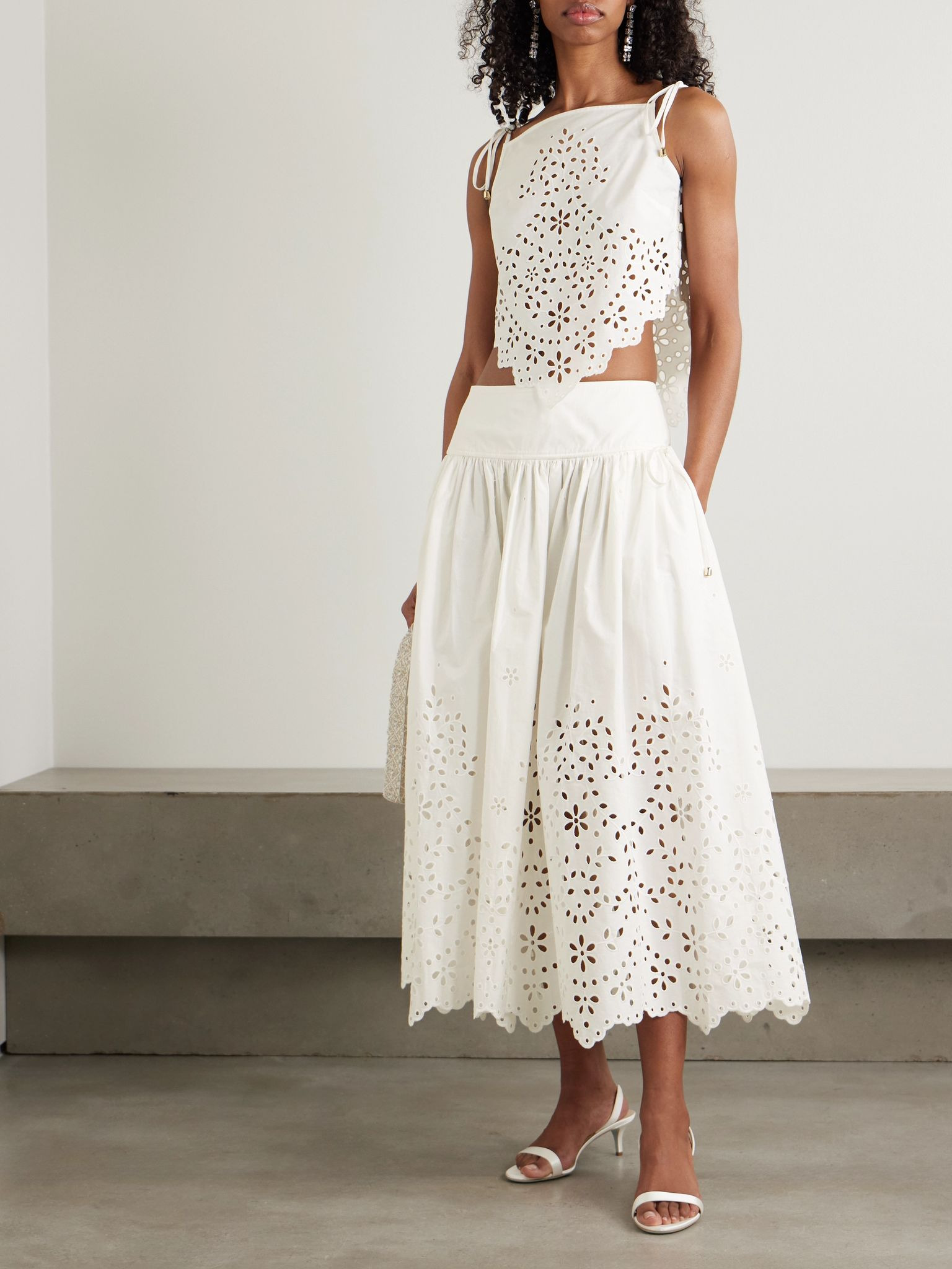 Cropped broderie anglaise cotton camisole White - 2